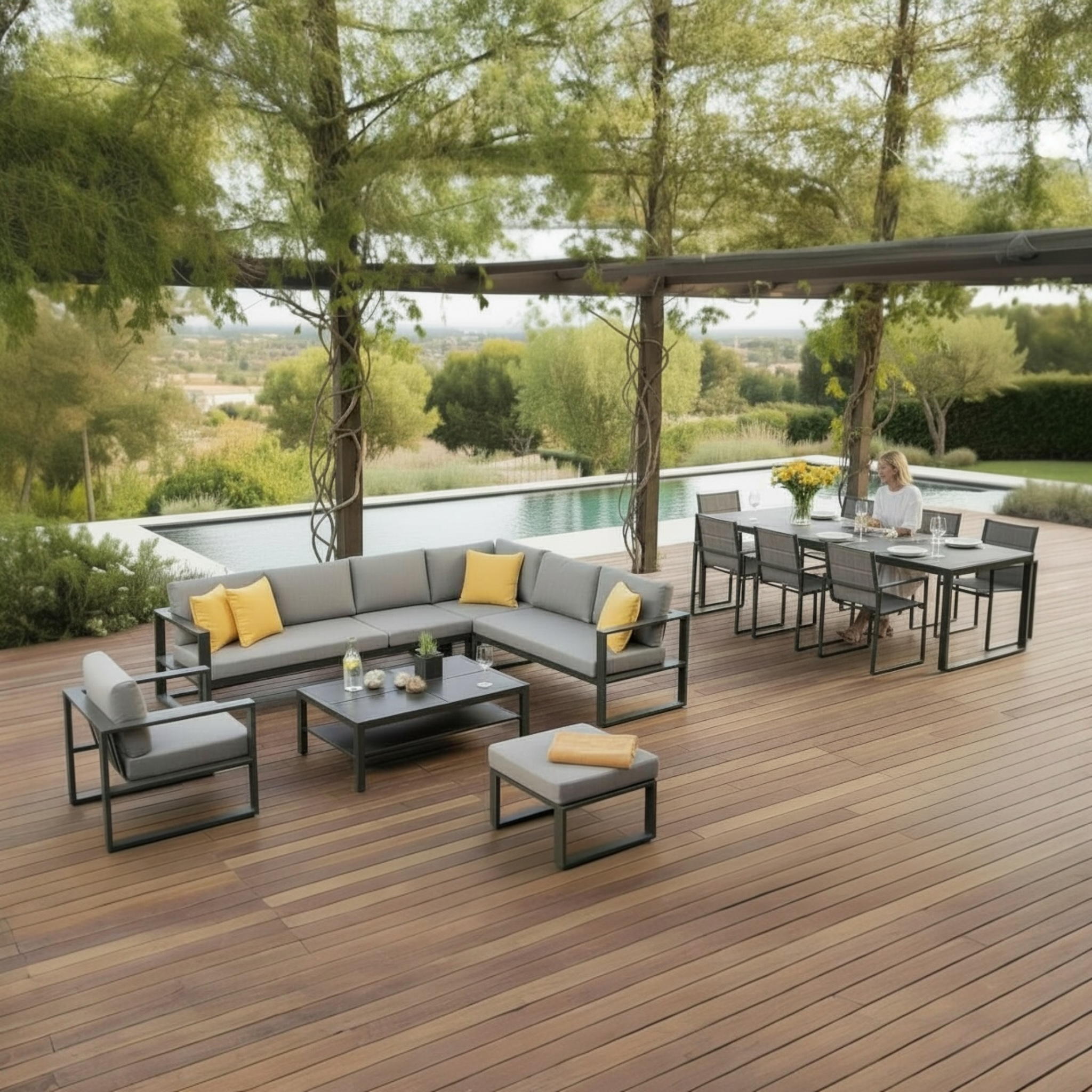 Ensemble salon de jardin d'angle en aluminium - BELLY COOL NOIR