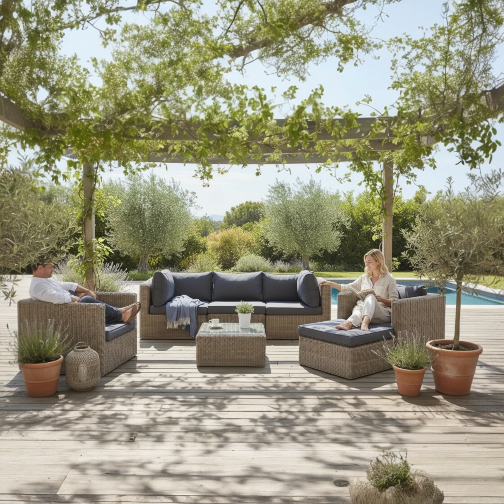 Salon de jardin modulable résine tressée ronde - LIBERTY COOL OSIER