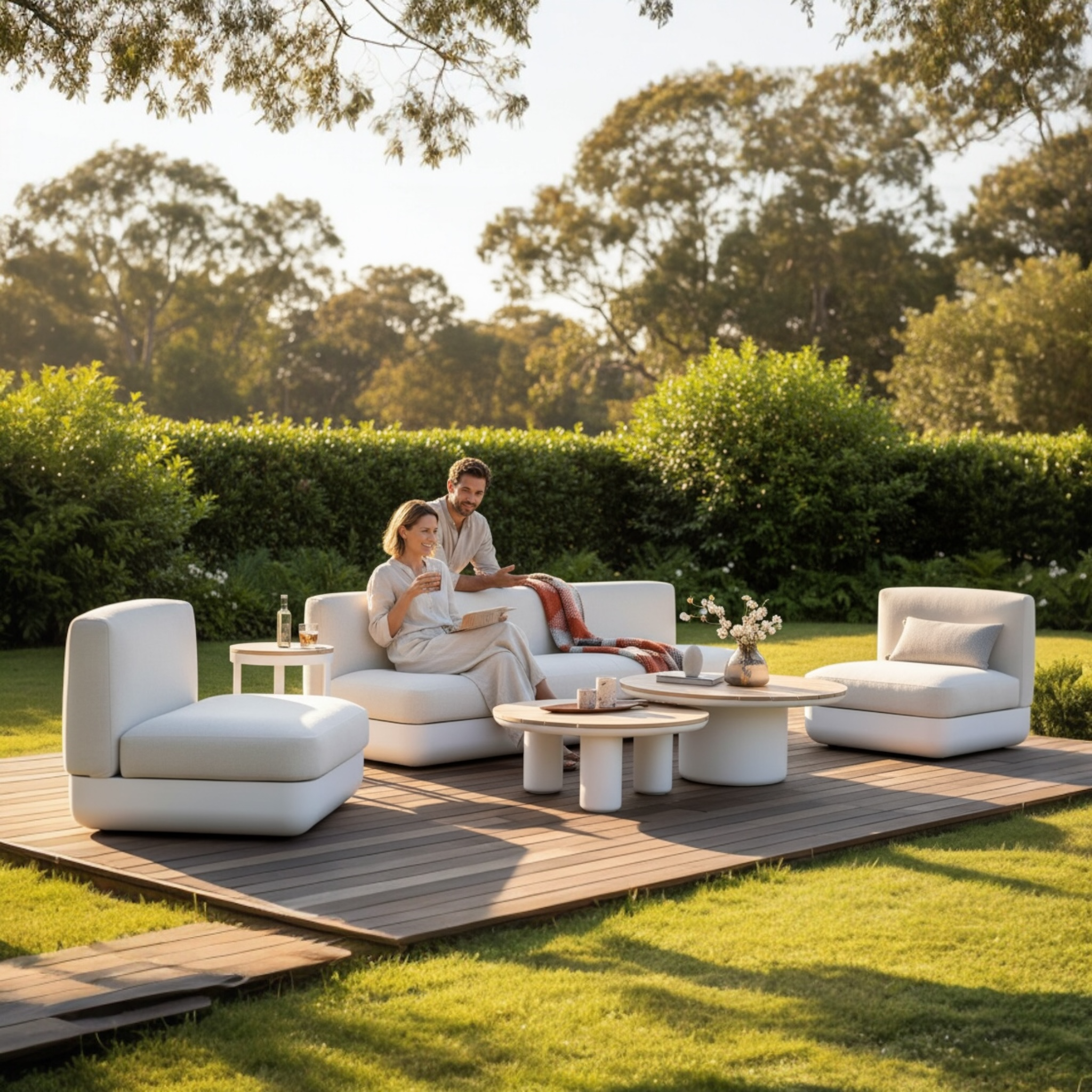 Salon de jardin haut de gamme en aluminium blanc - MAÉ