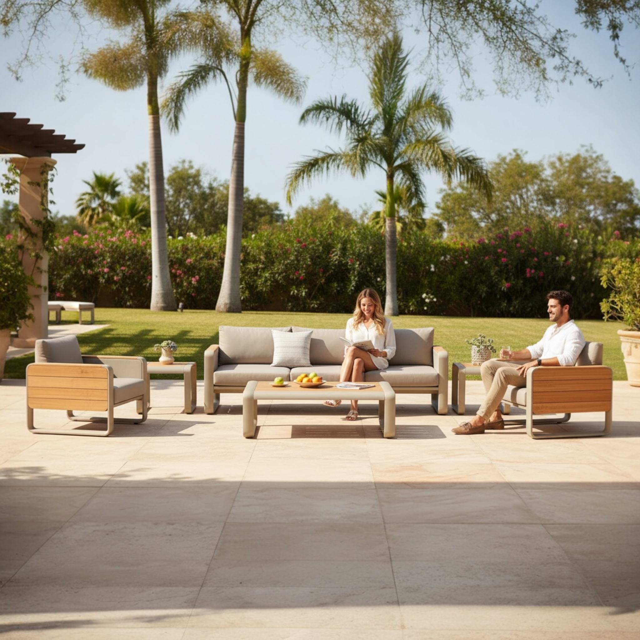 Salon de jardin en alu et teck design de luxe Talia