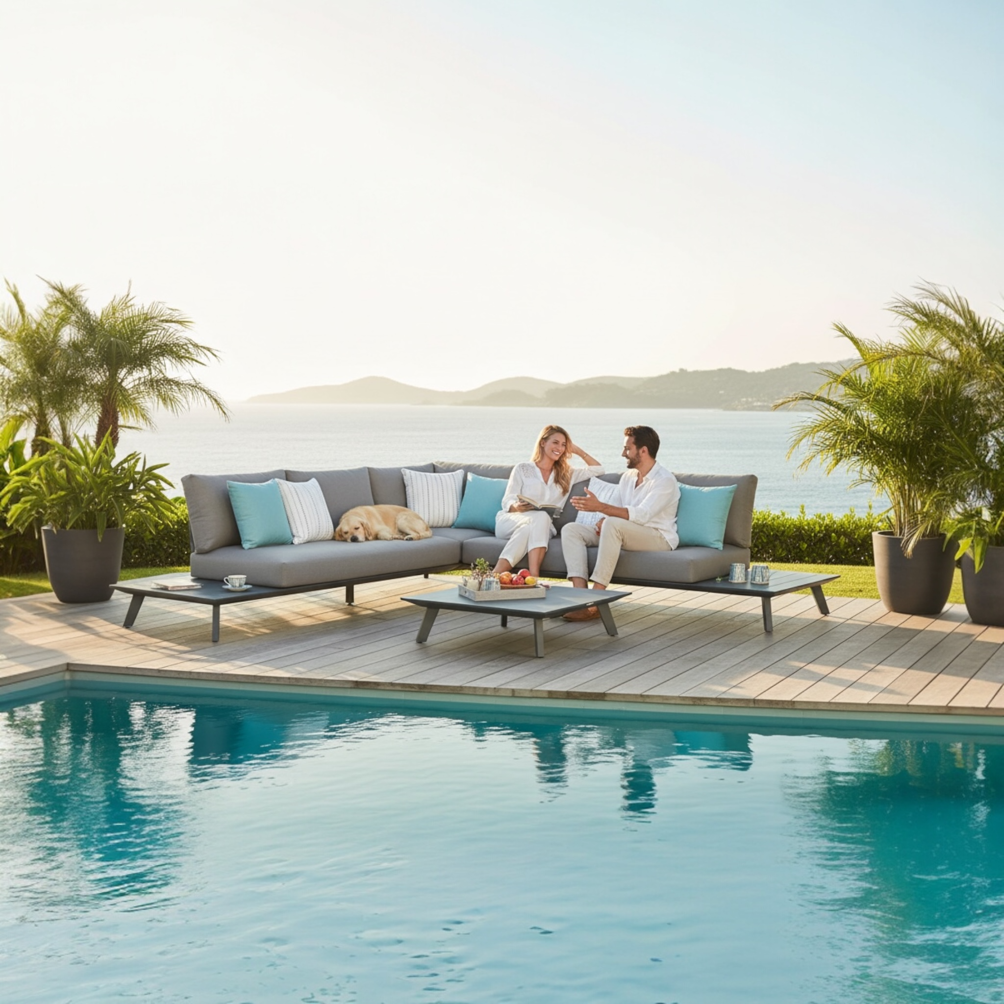 Salon bas de jardin confortable en aluminium noir Tiny