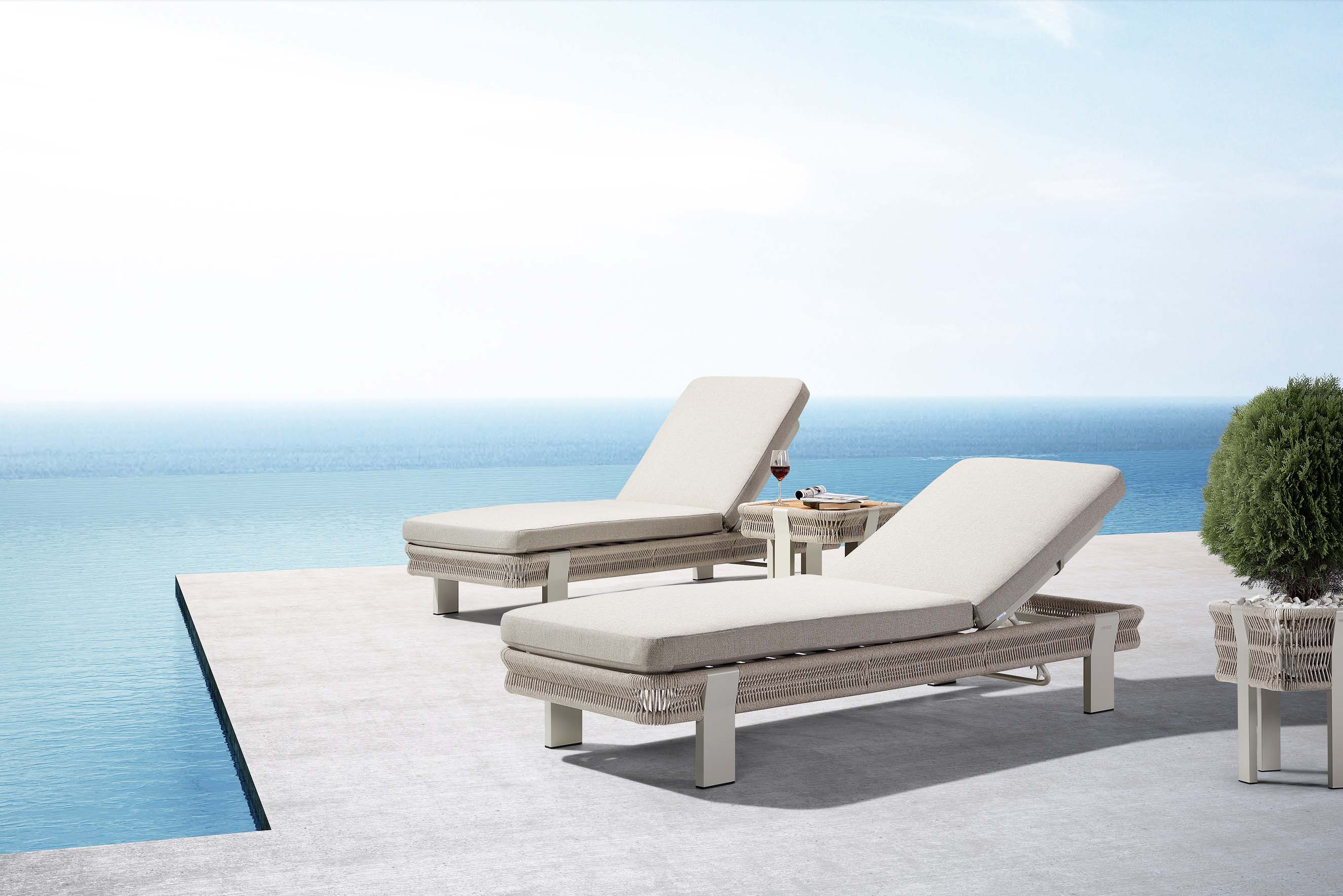 Duo de bain de soleil en aluminium et corde - OLBY