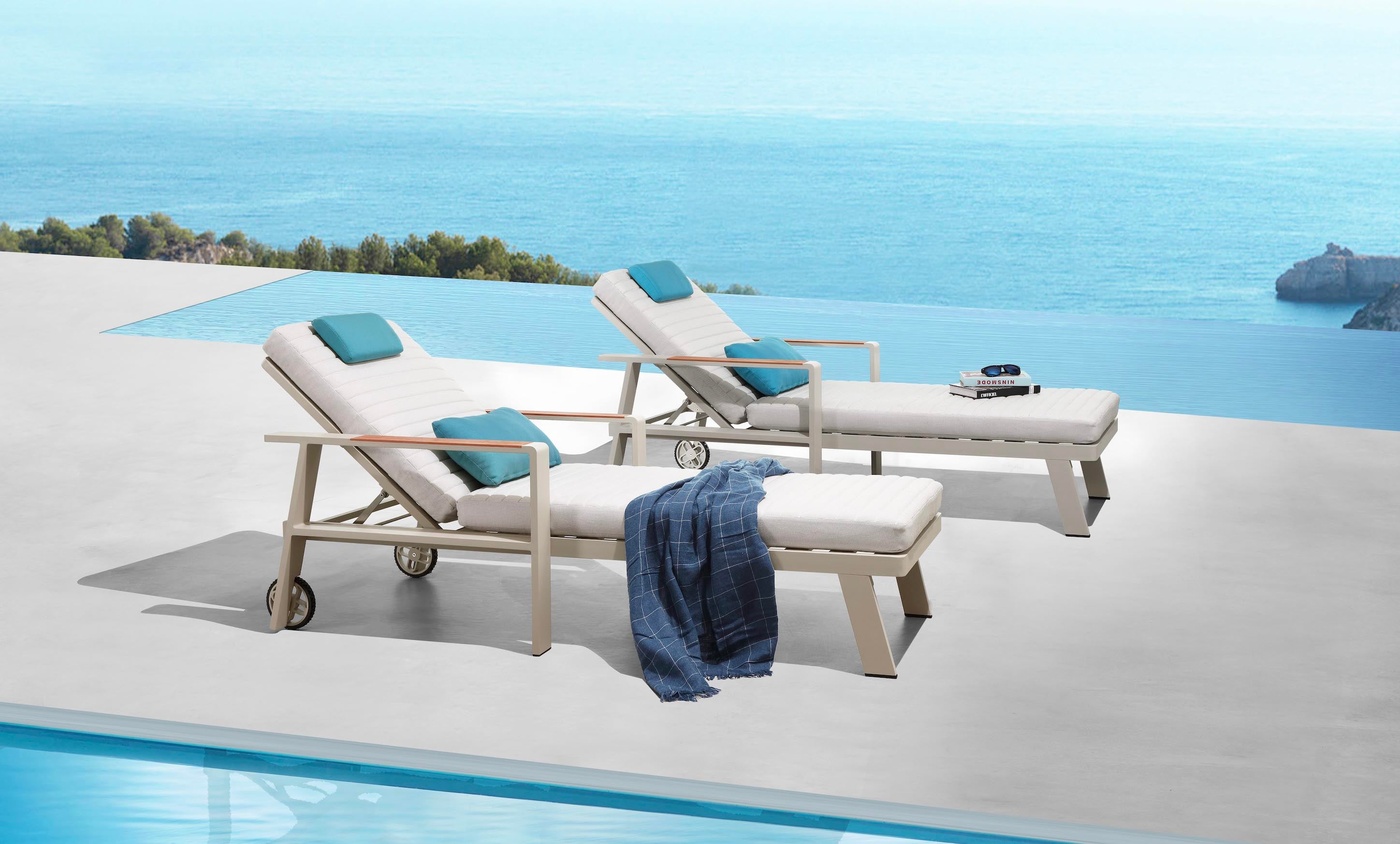 Bain de soleil aluminium avec roulette - NOFFY Beige