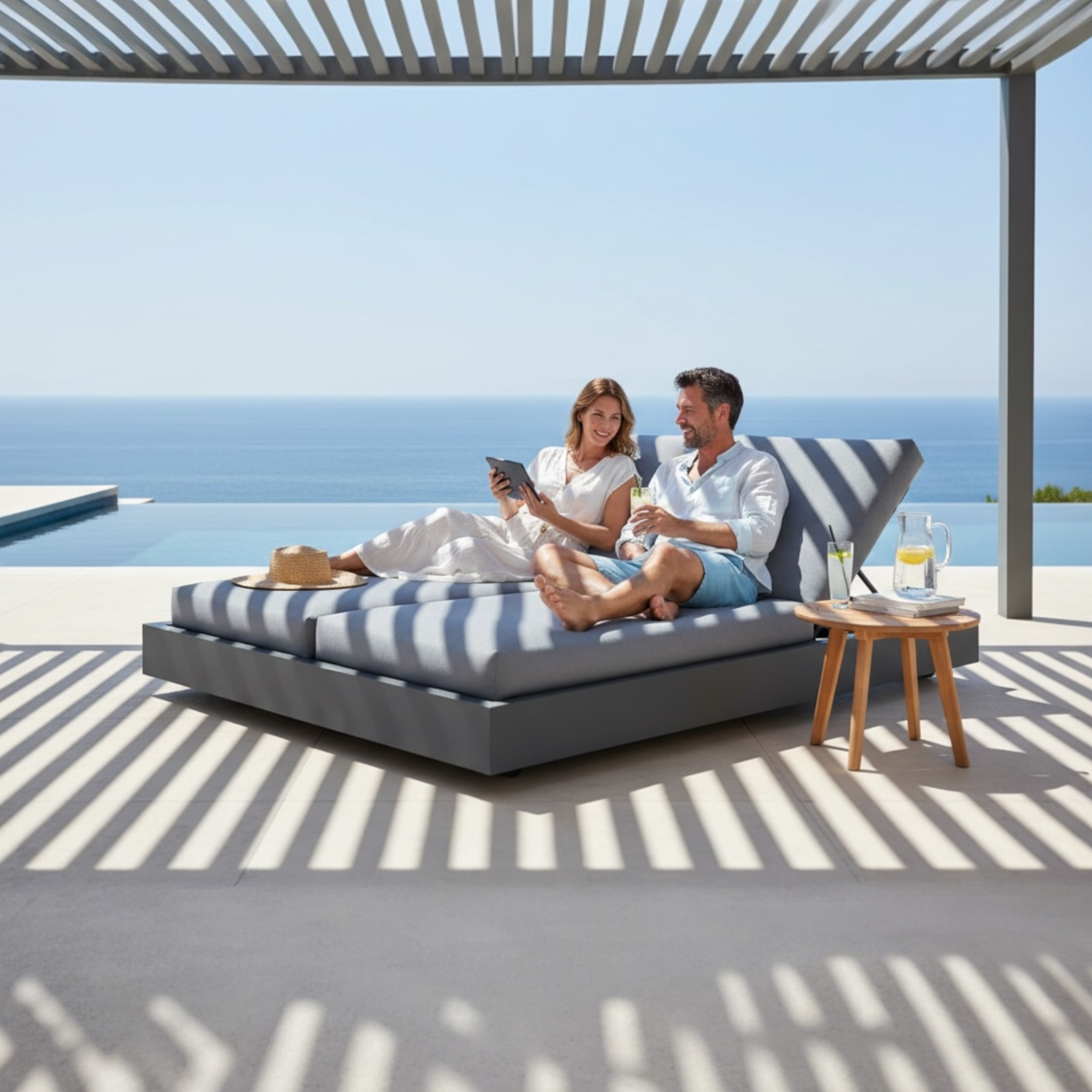 Lit de piscine double luxe en aluminium - COMO BED NOIR