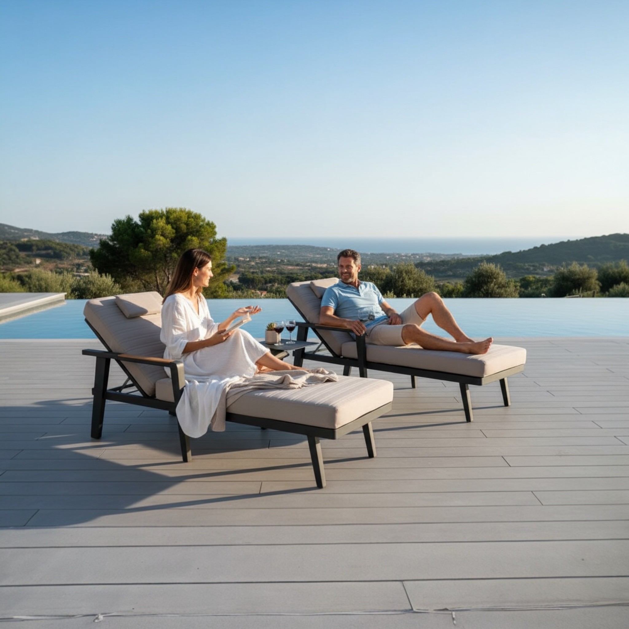 Duo bains de soleil en aluminium et en teck - LOVY