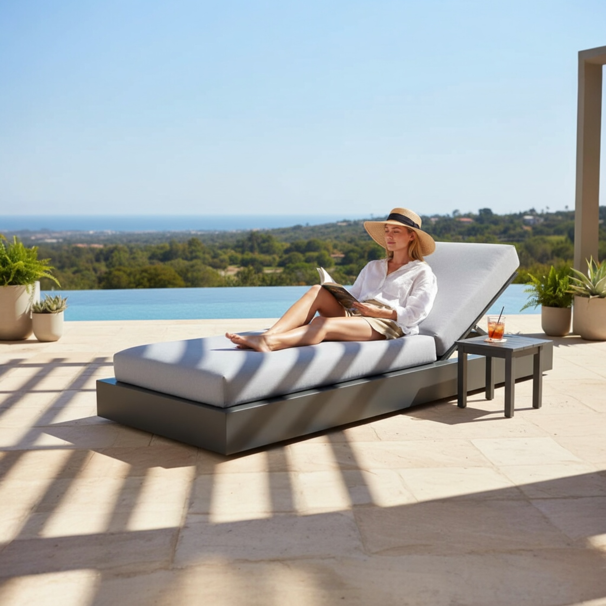 Bain de soleil luxe en aluminium - COMO BED NOIR