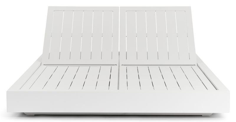 Lit de piscine double luxe en aluminium haut de gamme blanc, design épuré avec lattes, tissus 100% oléfine déperlante.