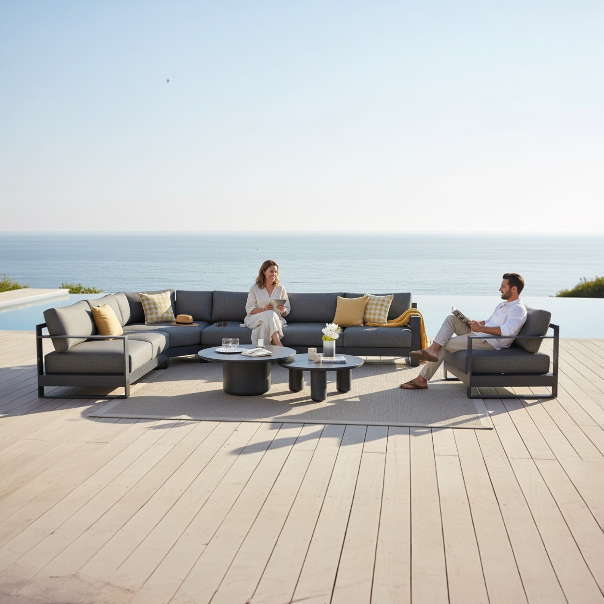 Grand Salon de jardin moderne modulable aluminium haut de gamme - IRIS NOIR