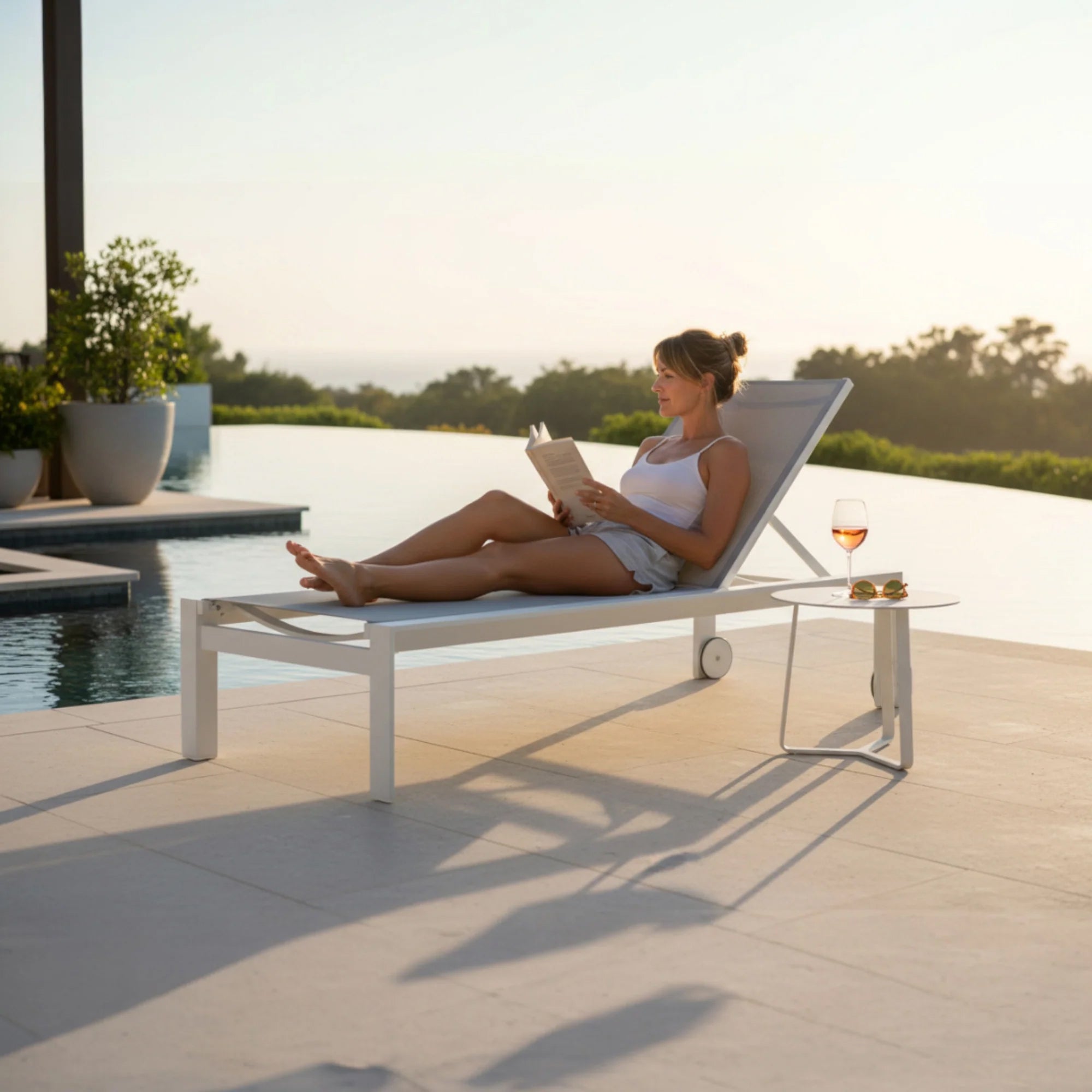 Duo de bains de soleil en aluminium + table basse - NICKY