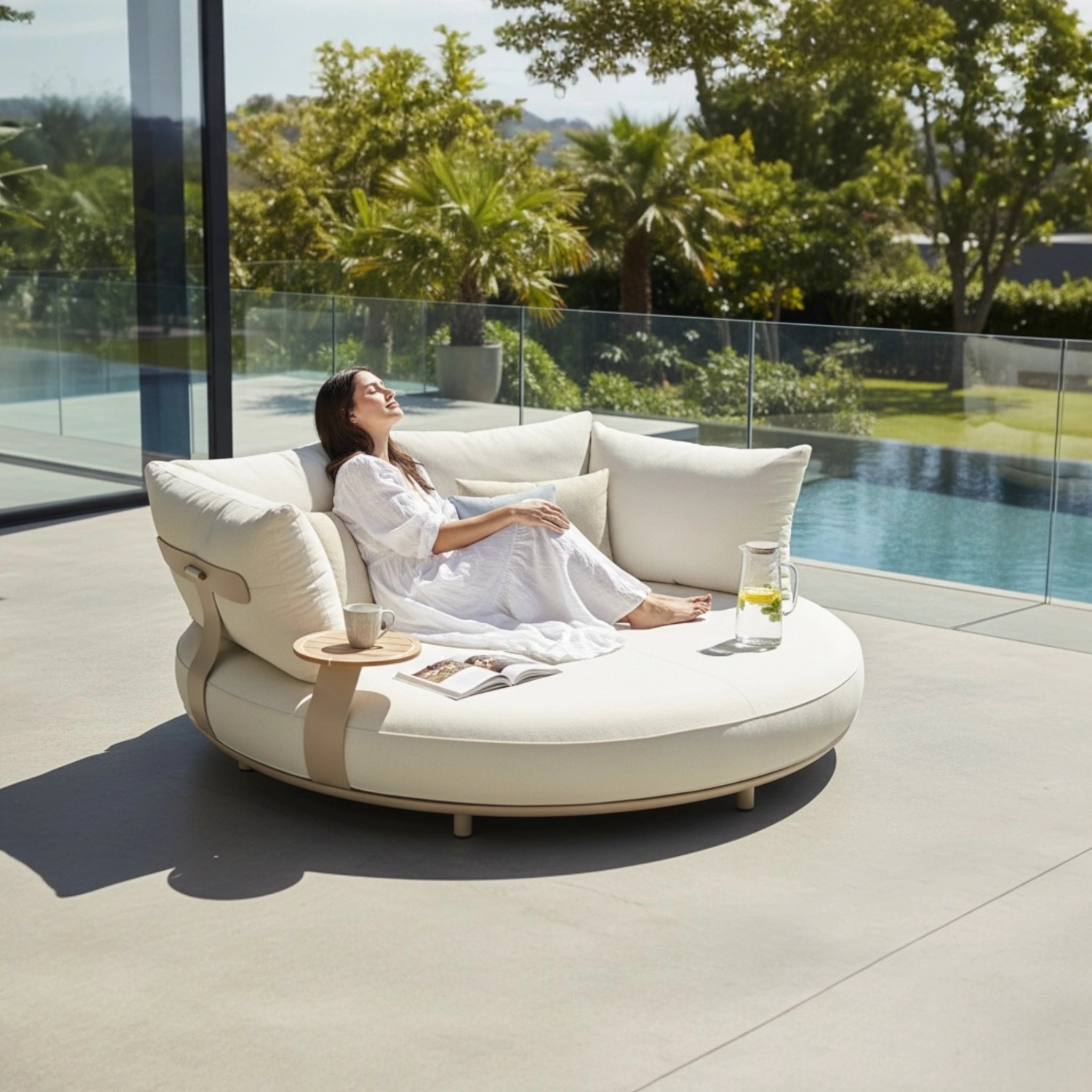 Bain de soleil rond / Lit de piscine luxe en aluminium - ELYO