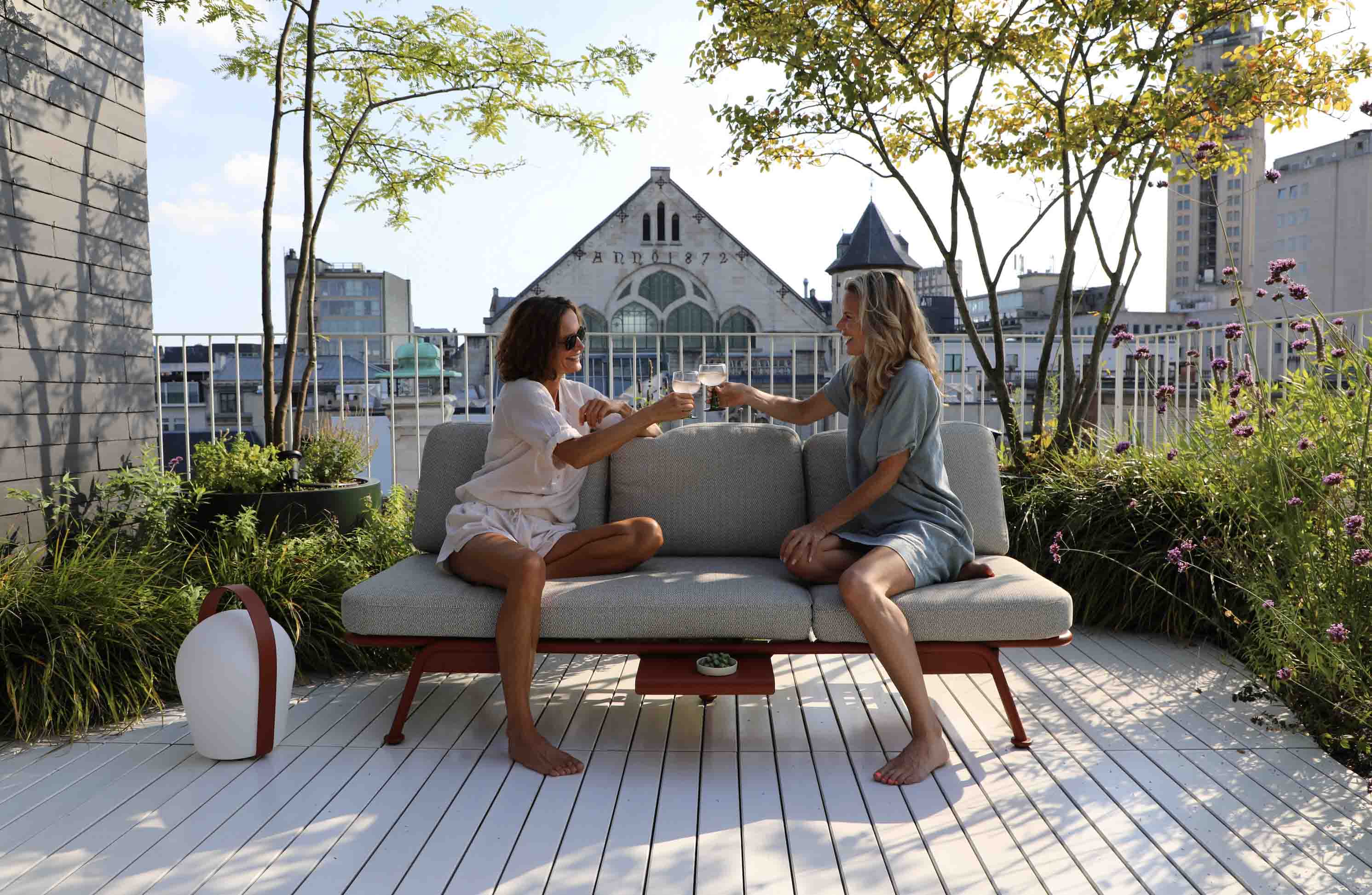 Salon de jardin / bain de soleil modulable en aluminium terracotta - SUNNY