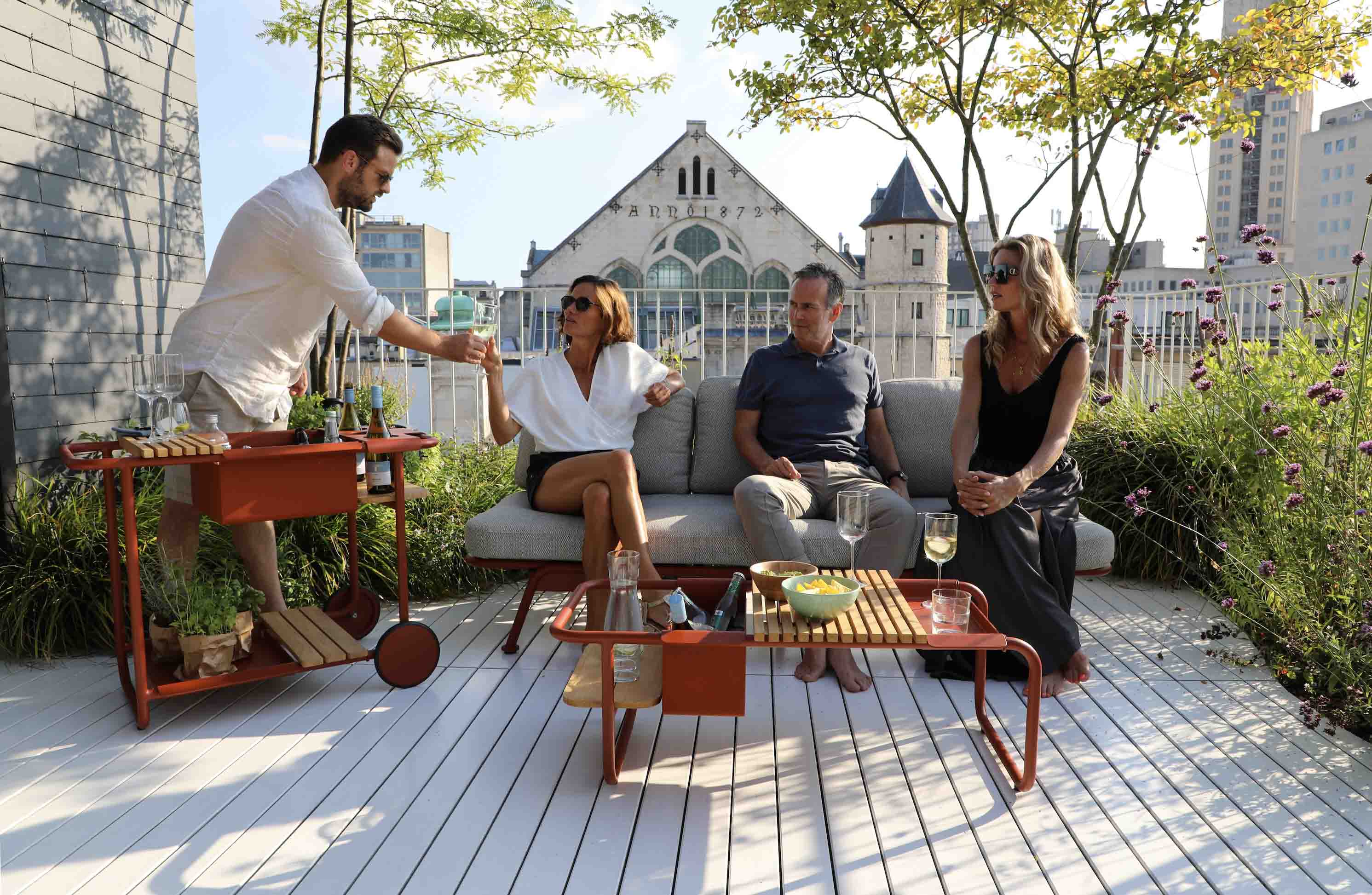 Salon de jardin / bain de soleil modulable en aluminium terracotta - SUNNY