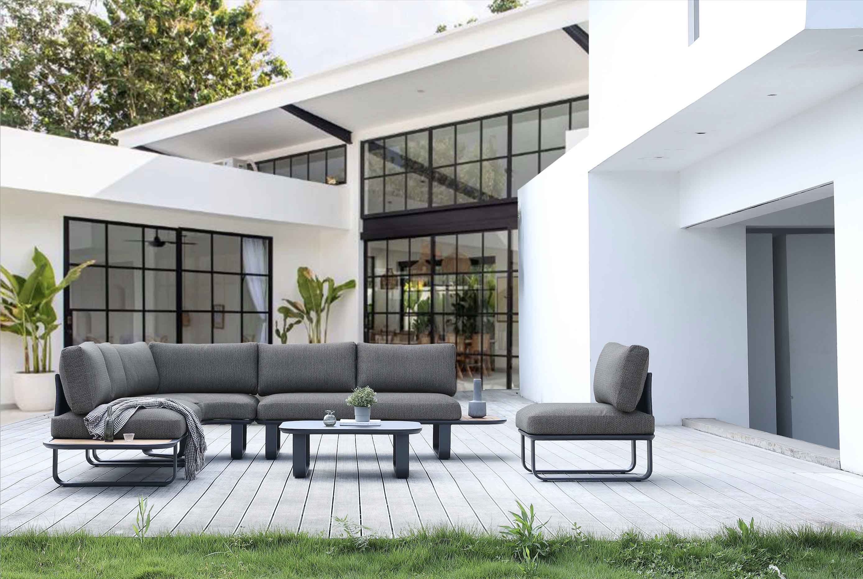 Canapé d'angle de jardin moderne aluminium - EMY NOIR