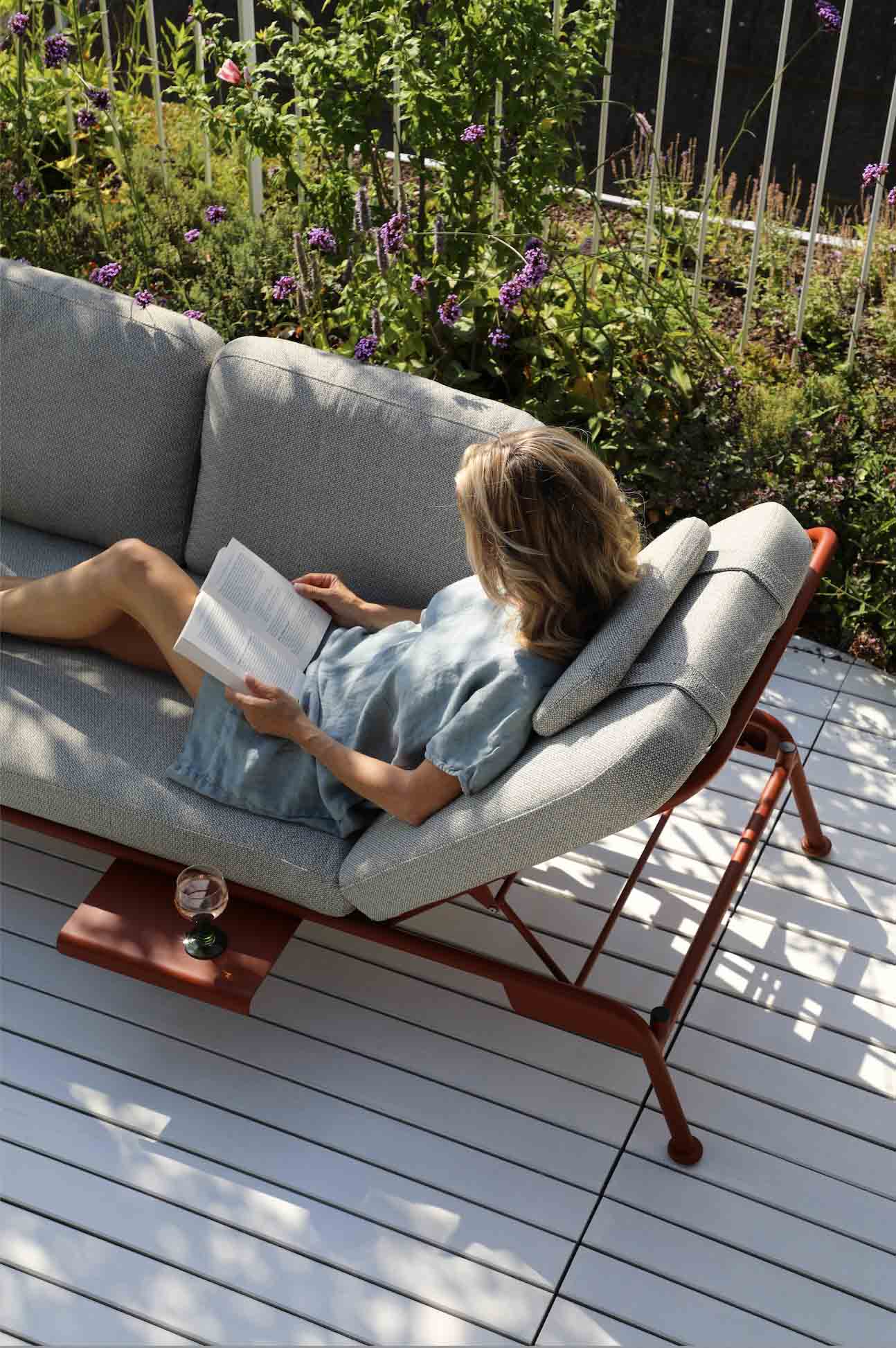 Salon de jardin / bain de soleil modulable en aluminium terracotta - SUNNY