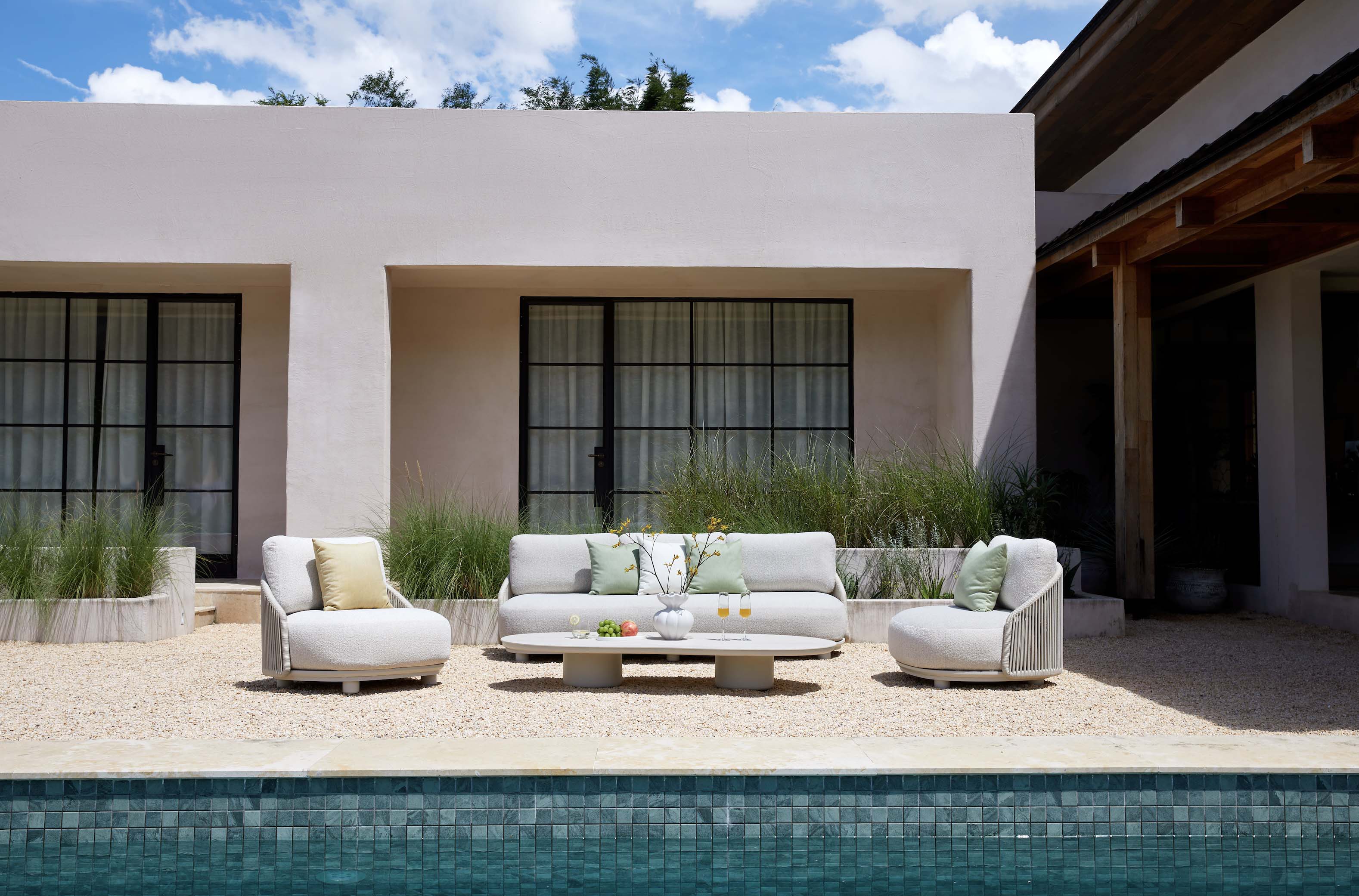 Salon de jardin haut de gamme en aluminium et corde - AURA BEIGE