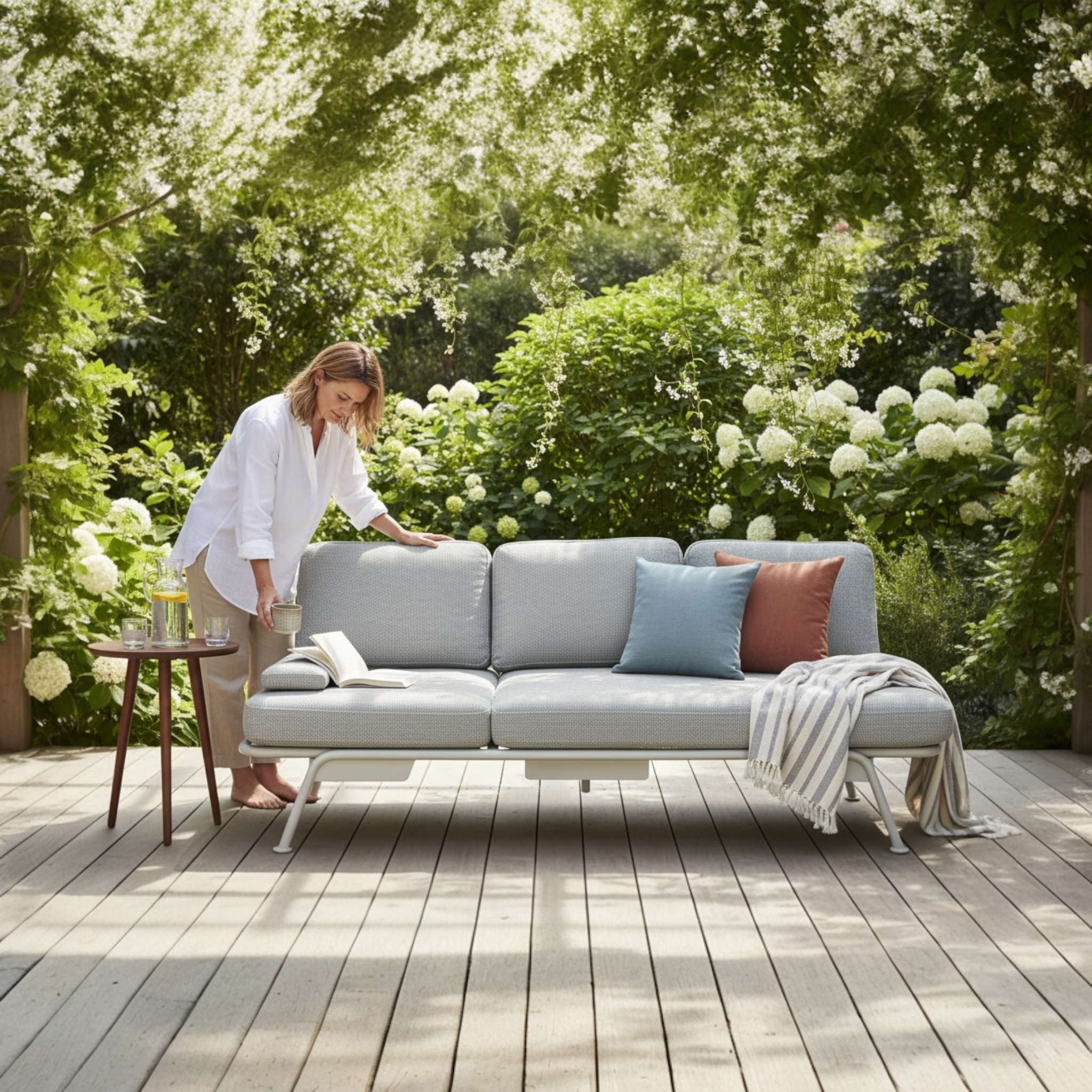 Salon de jardin / bain de soleil modulable en aluminium beige - SUNNY