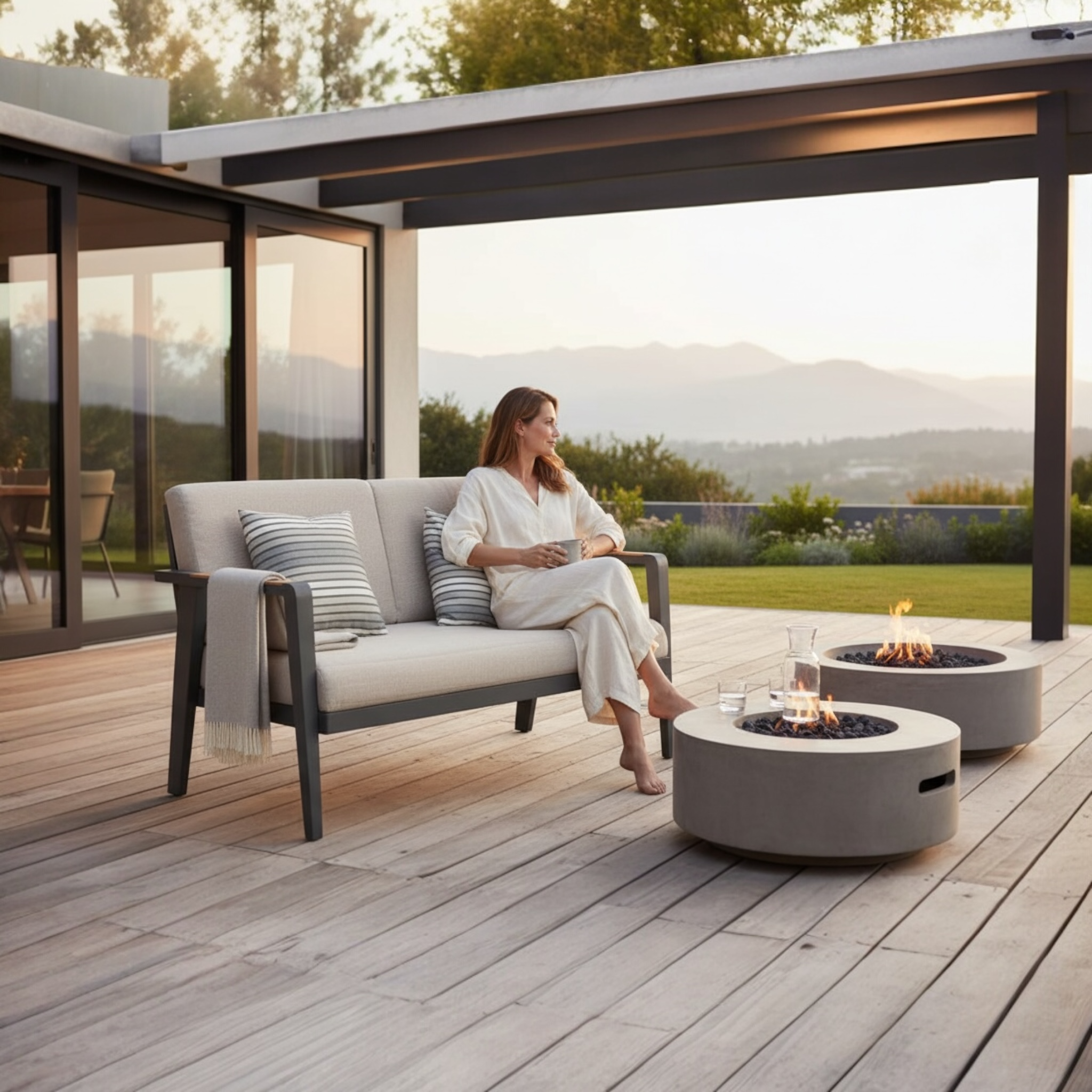 Canapé 2 places de jardin en aluminium et en teck - LOVY