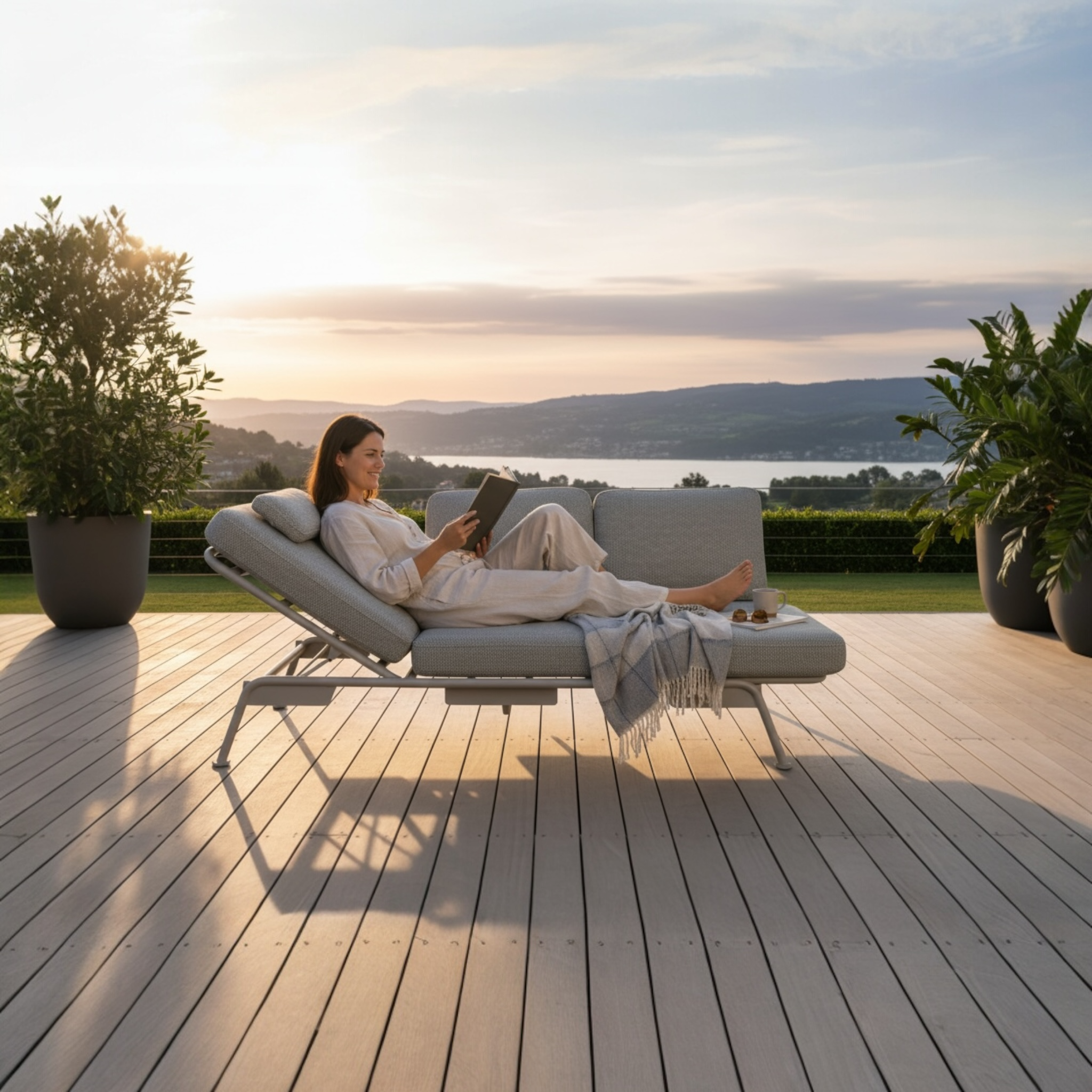 Salon de jardin / bain de soleil modulable en aluminium beige - SUNNY