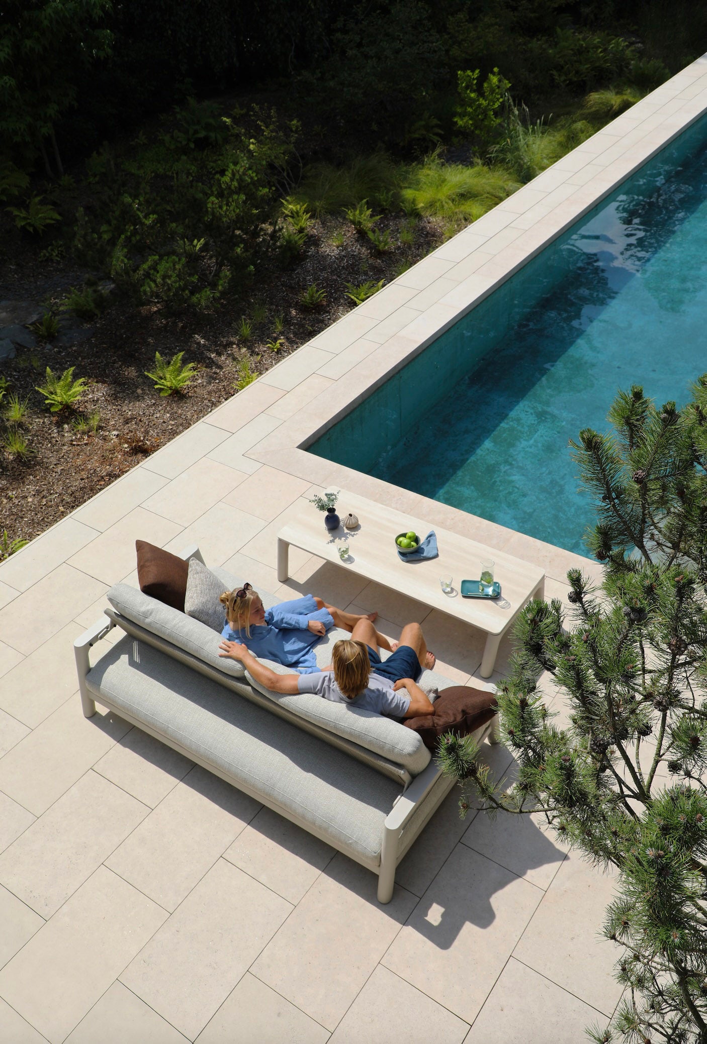 Canapé de jardin / bain de soleil modulable en aluminium et corde haut de gamme - MATIA