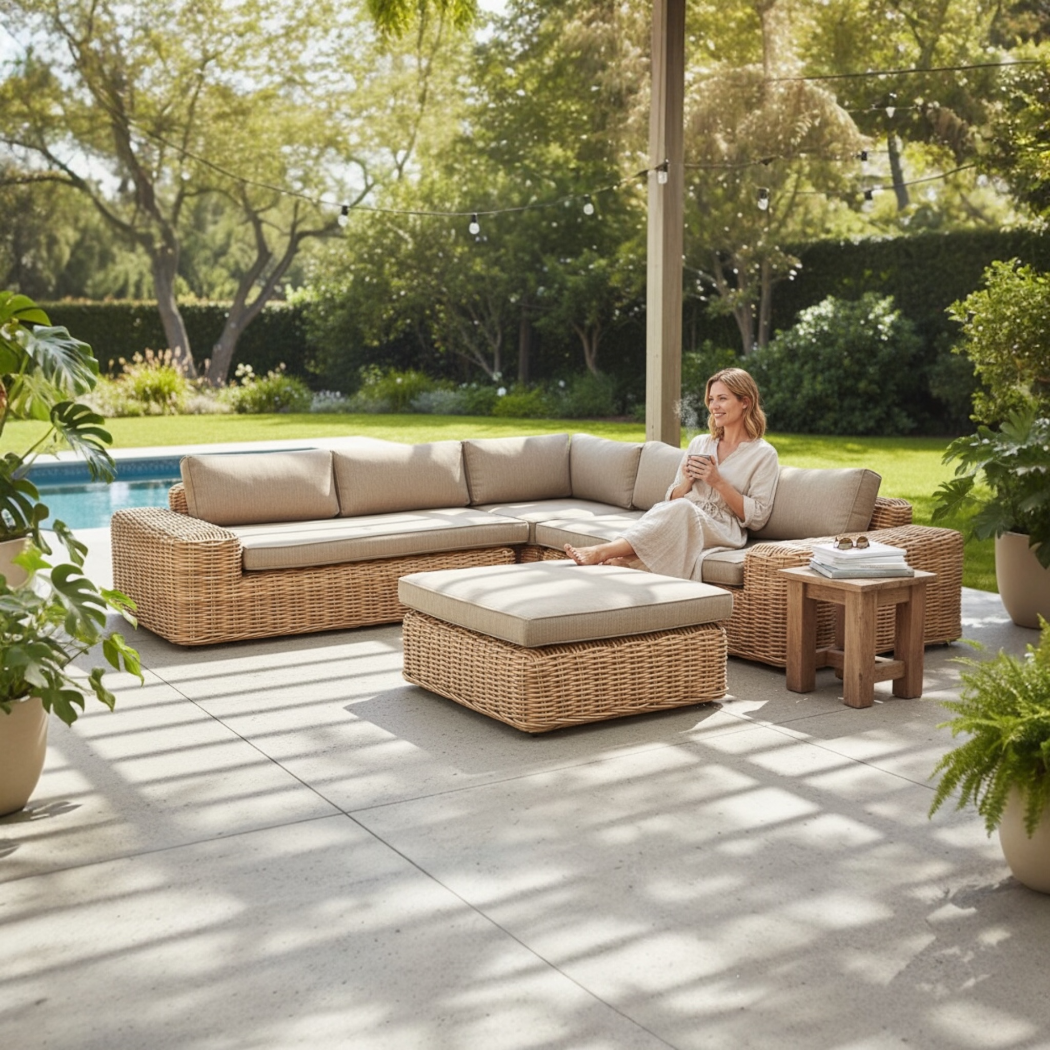 Salon de jardin design en résine tressée ronde - JUNE OSIER