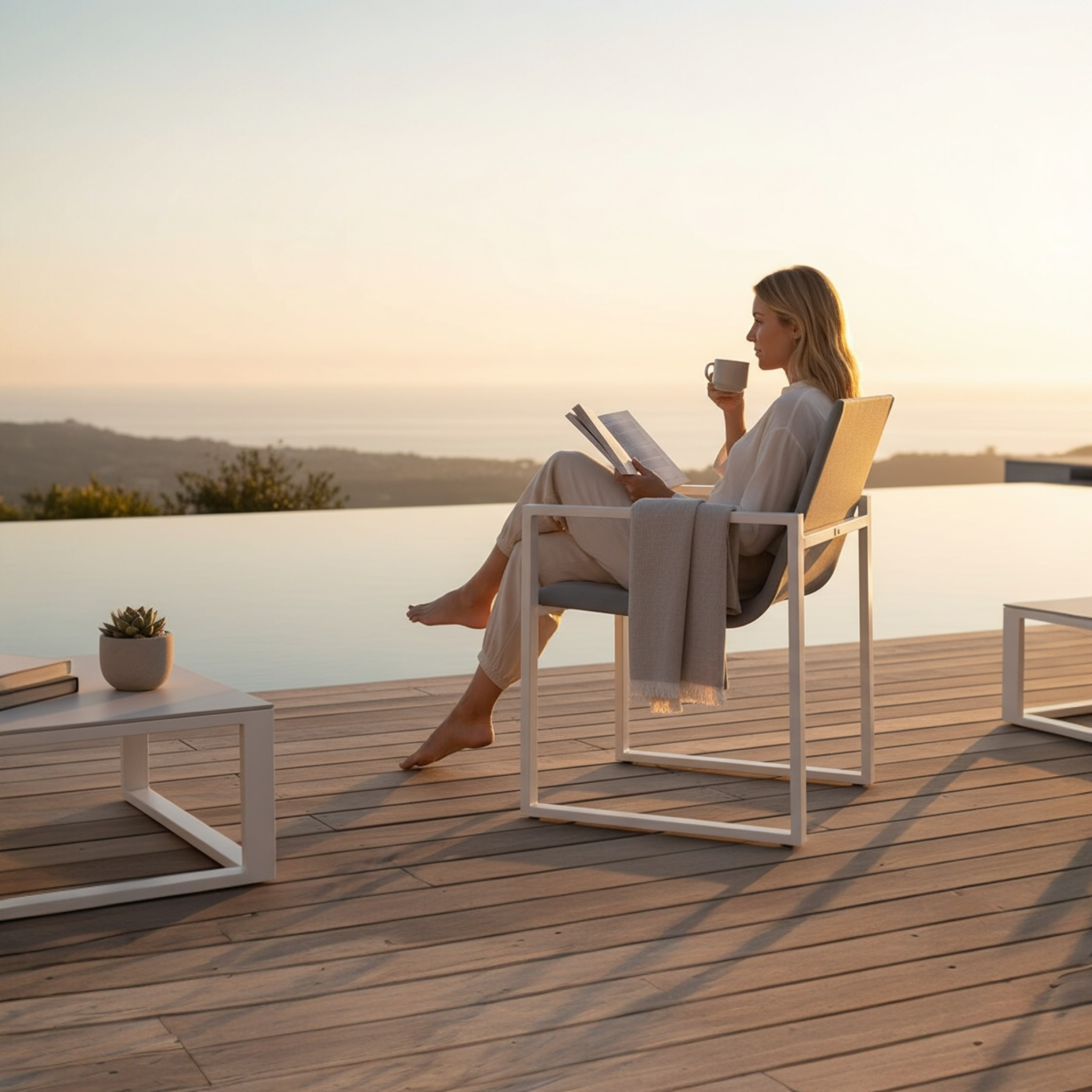 Chaise de jardin design en aluminium - COMO gris (lot de 2)