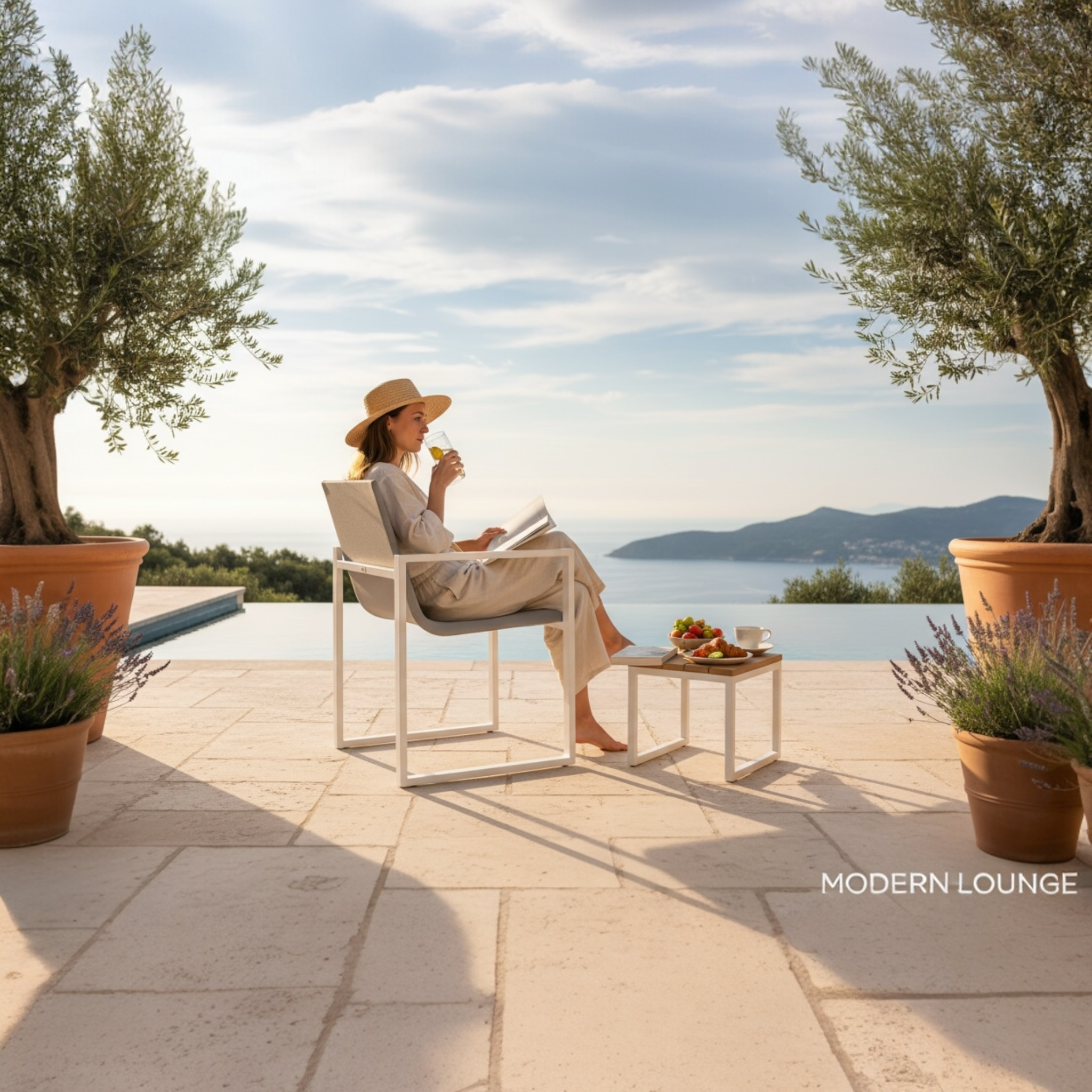 Chaise de jardin design en aluminium - COMO gris (lot de 2)