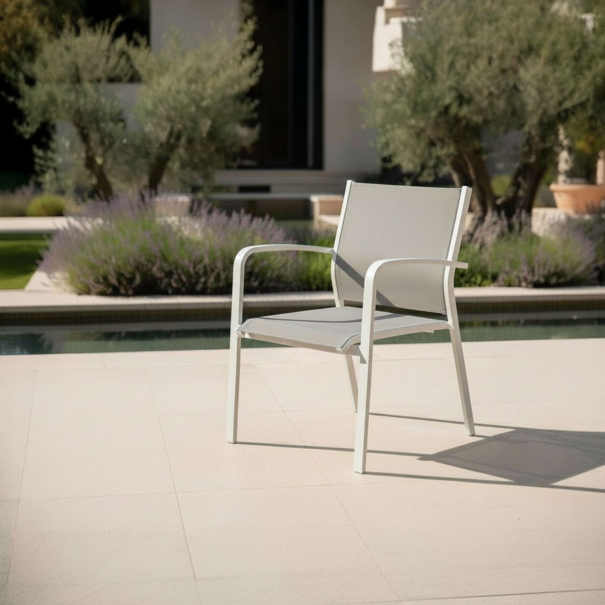 Fauteuil empilable en aluminium - NORY BLANC (lot de 6)