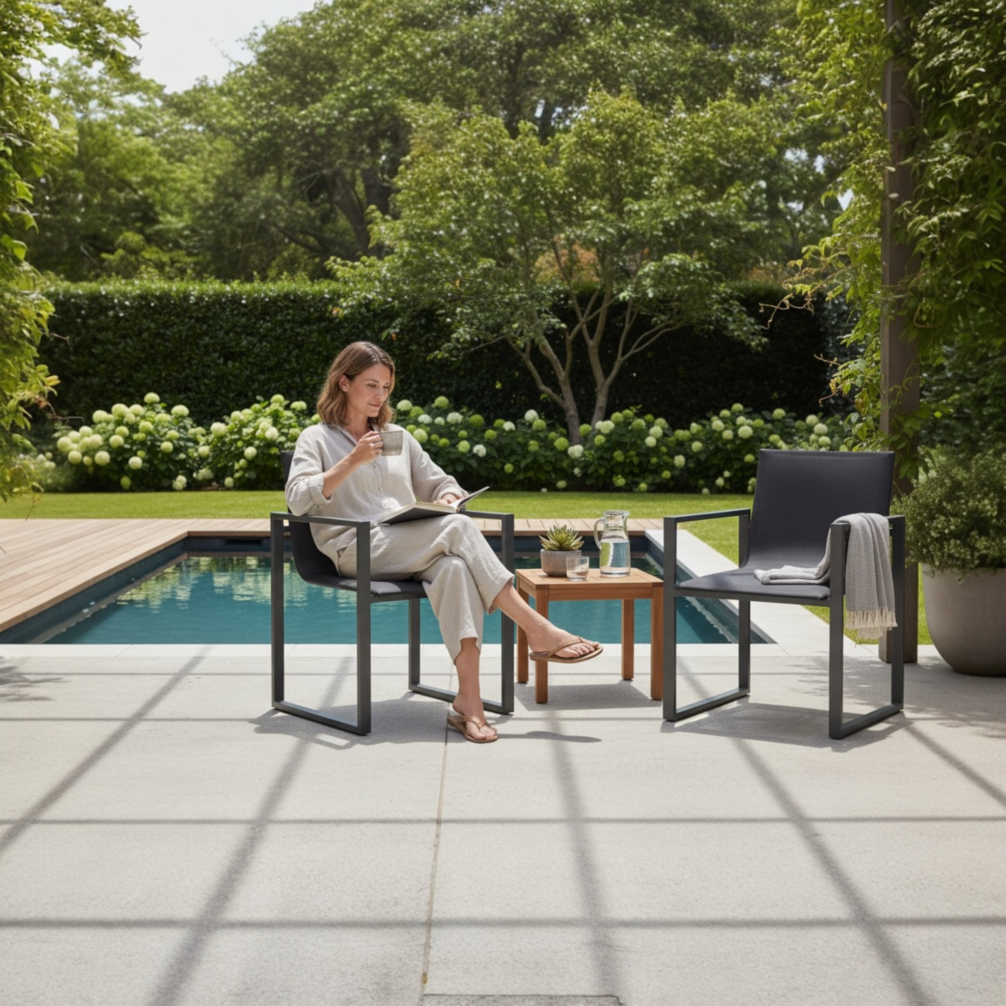 Chaise de jardin design en aluminium - COMO noir (lot de 2)