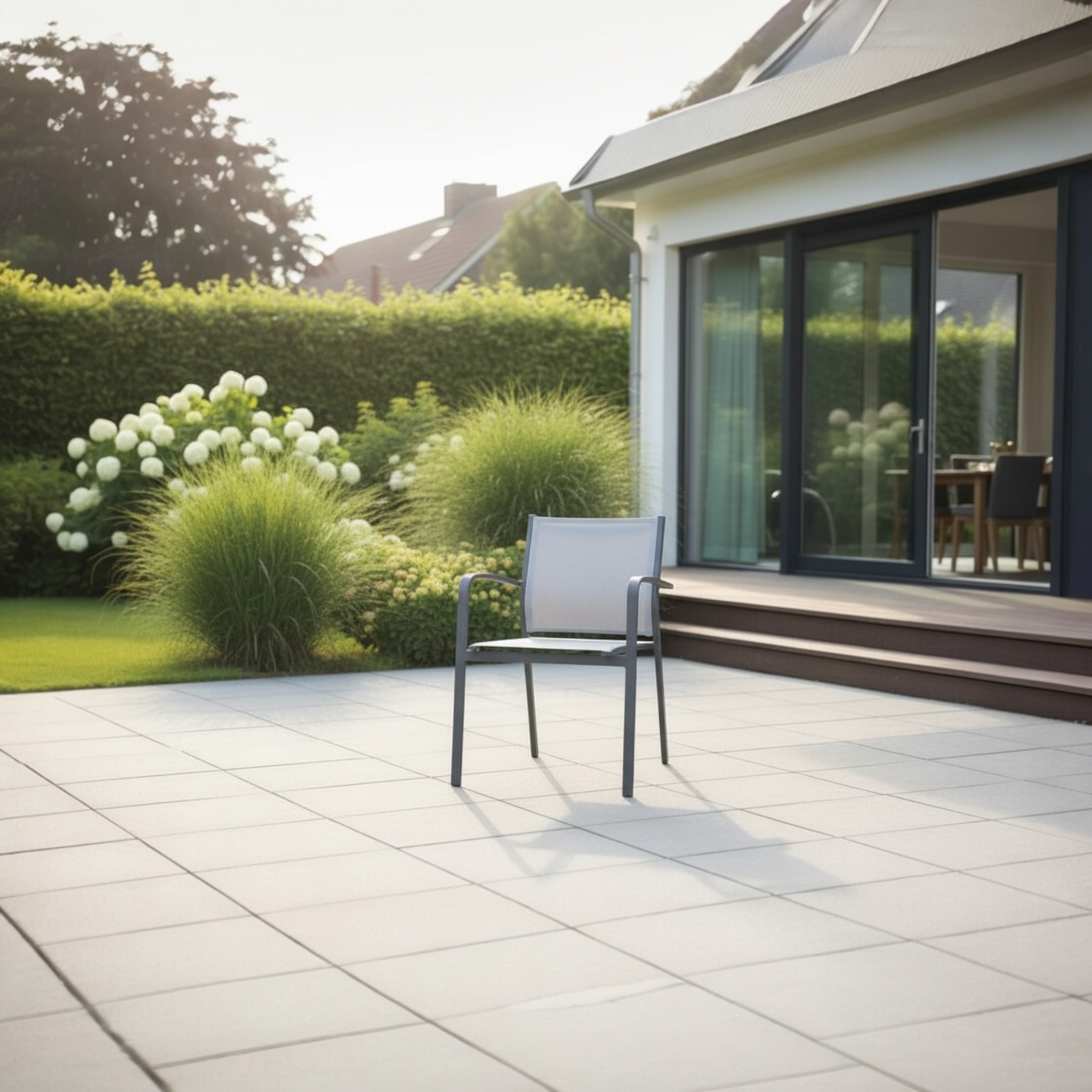 Chaise avec accoudoir en aluminium et toile textilène grise