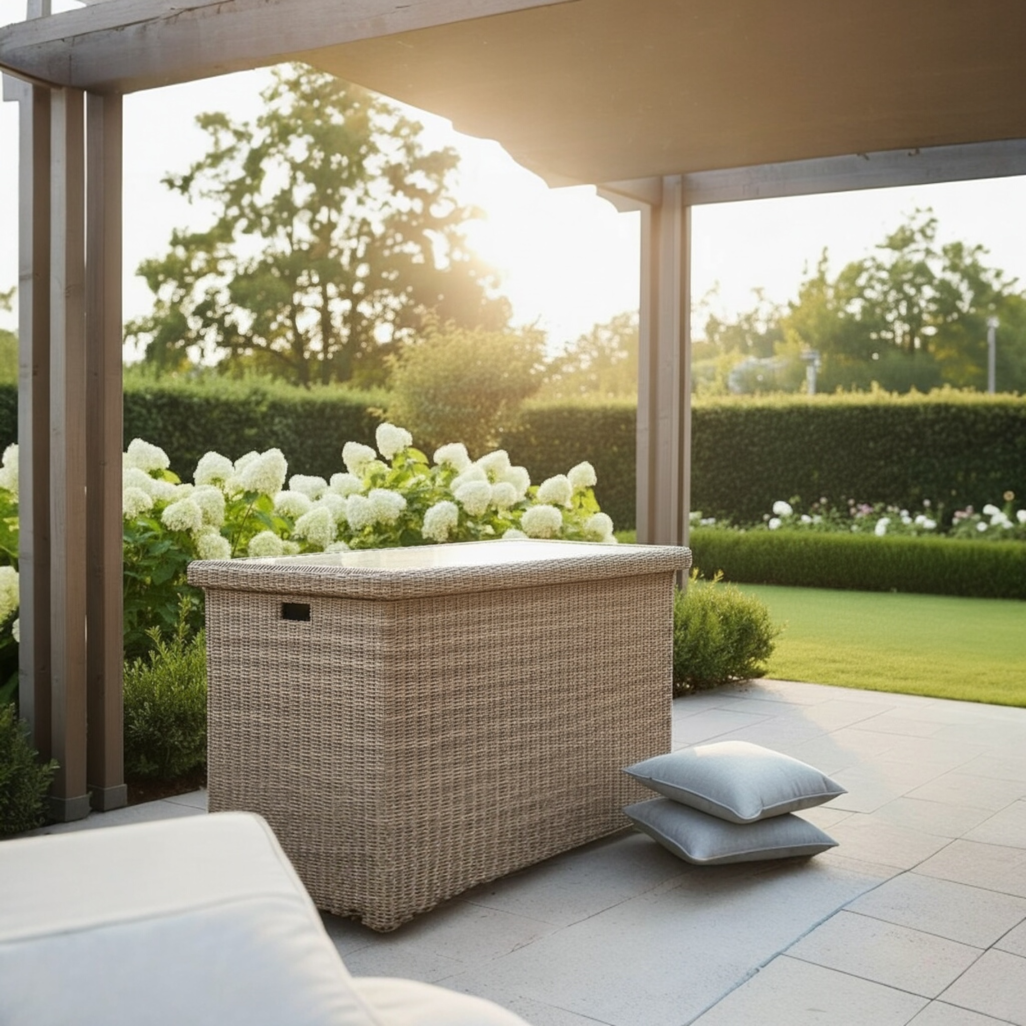 Coffre de rangement en résine tressée ronde - YSAIS OSIER