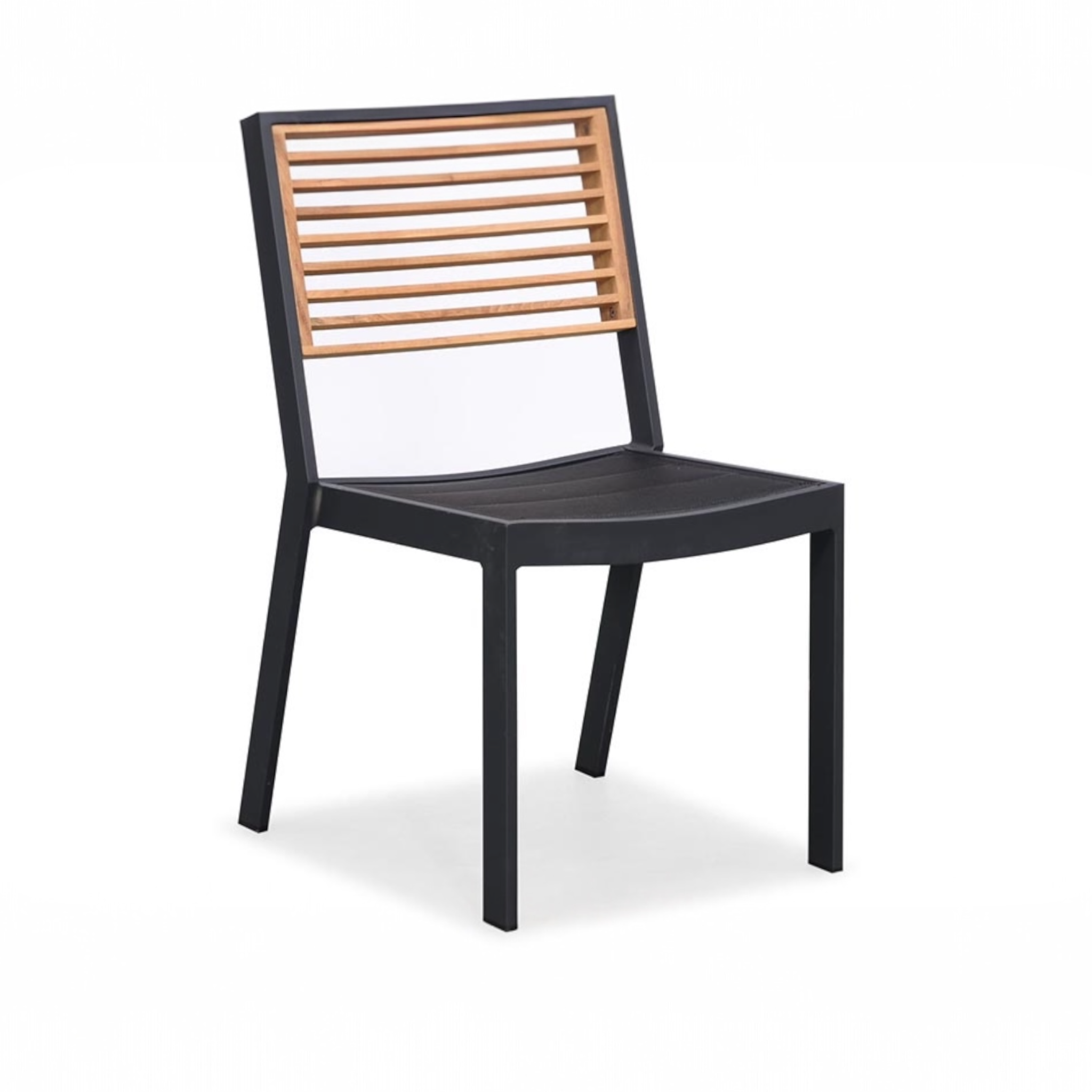 Chaise de jardin empilable en aluminium noir avec accoudoirs en teck