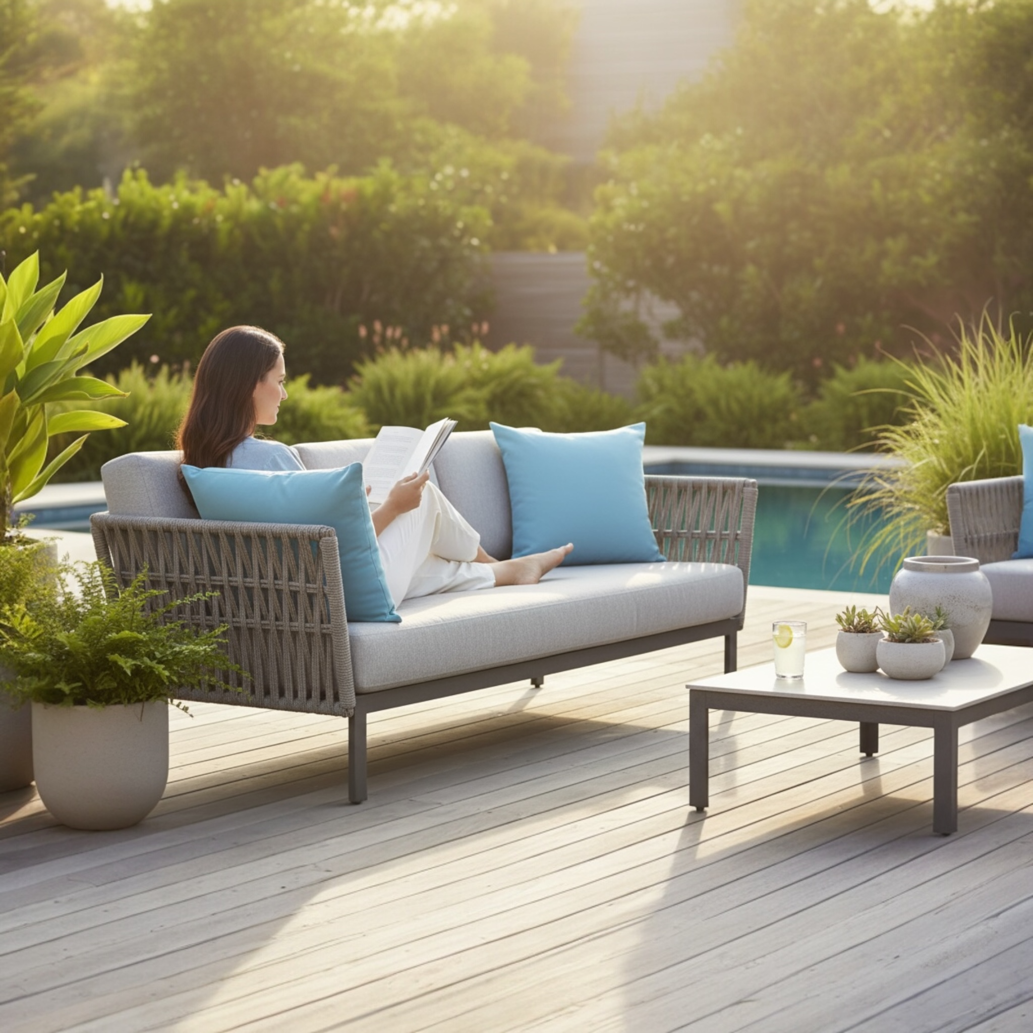 Coussin d’extérieur SUNBRELLA bleu pastel 40×40 cm