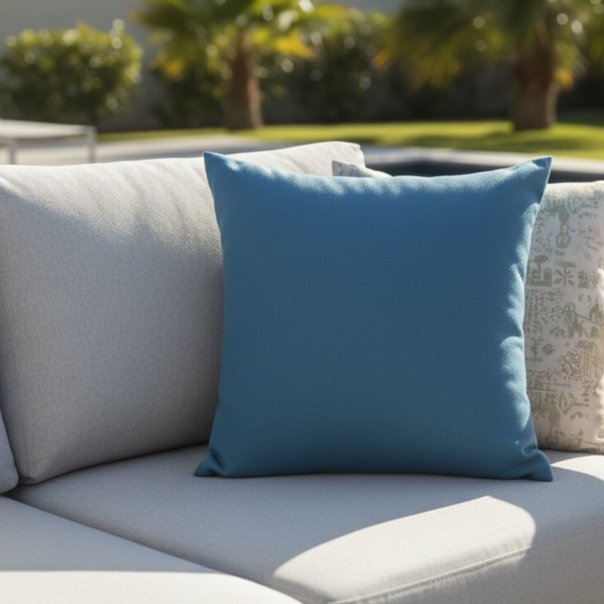 Coussin d’extérieur bleu SUNBRELLA, vue détaillée