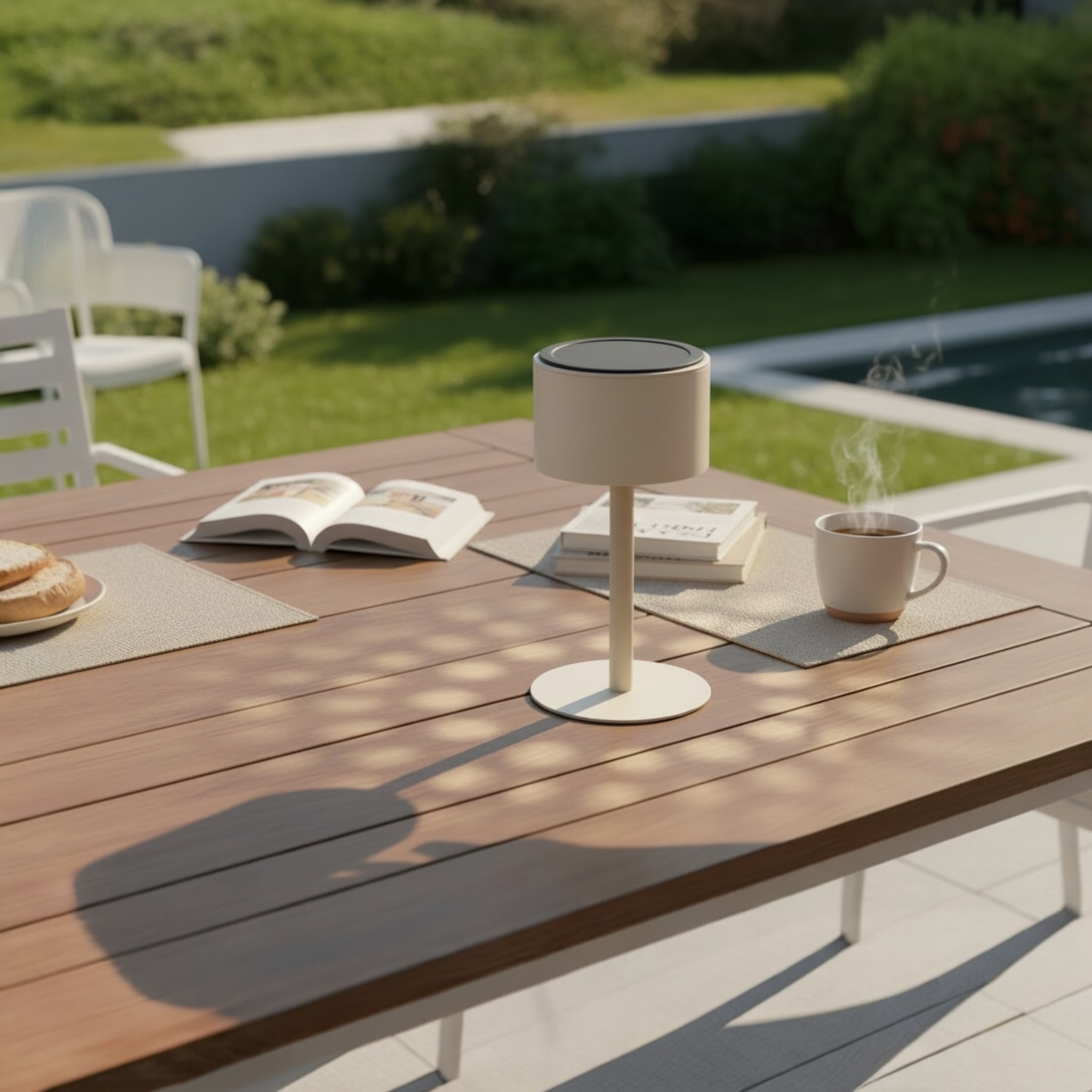 Lampe solaire d'extérieur aluminium beige - ARLO ROUND BEIGE