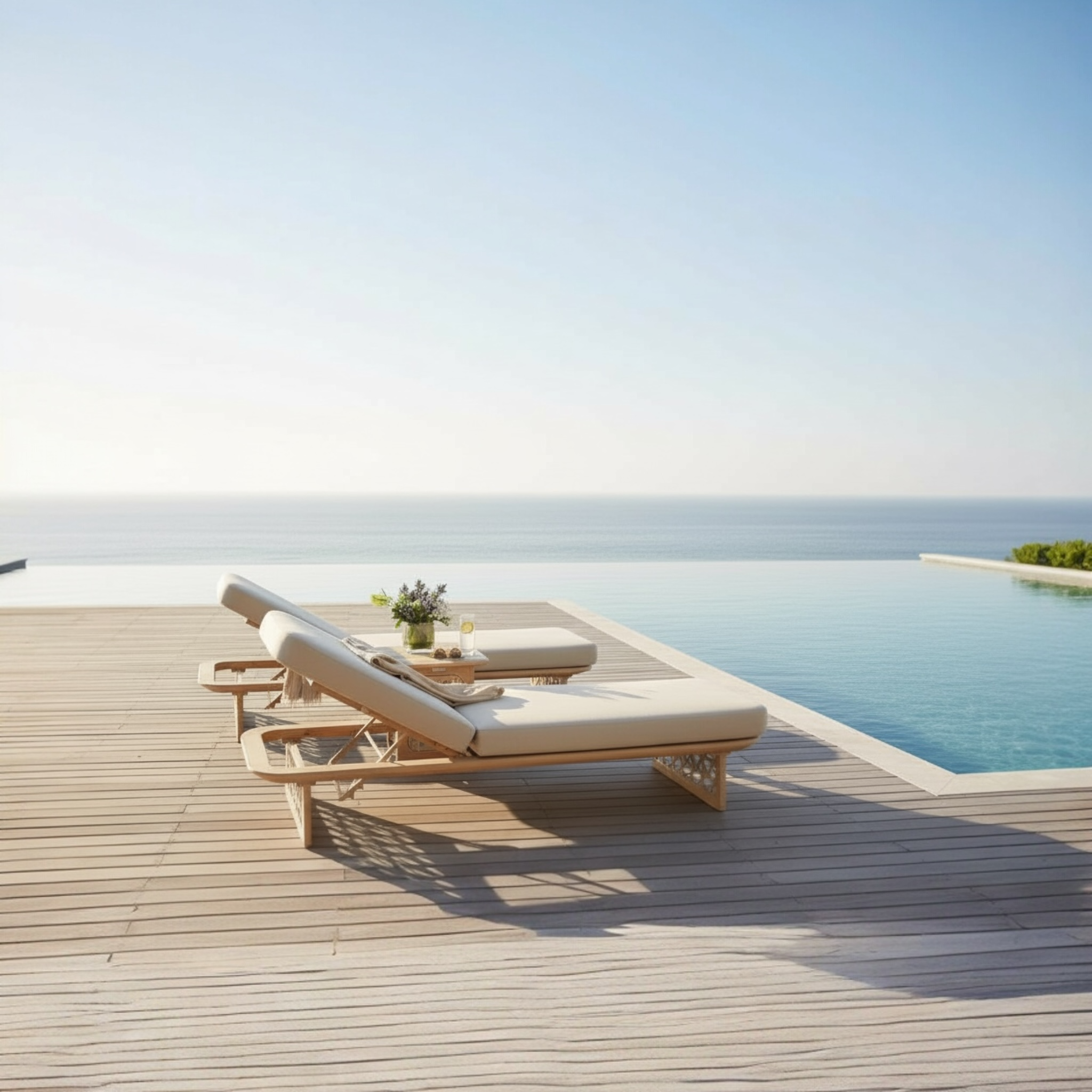 Duo bain de soleil luxe en teck et en corde - PALMA