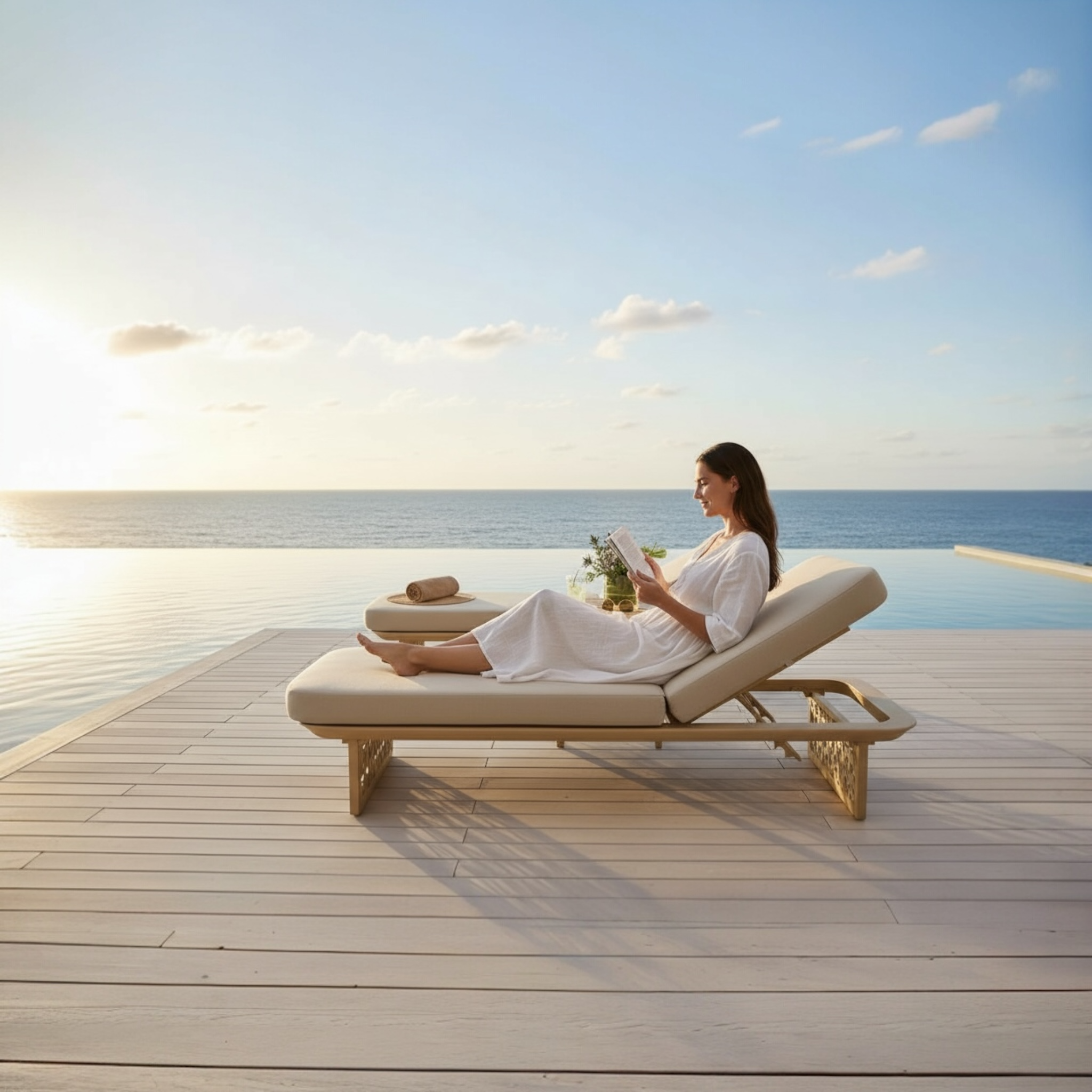 Duo bain de soleil luxe en teck et en corde - PALMA