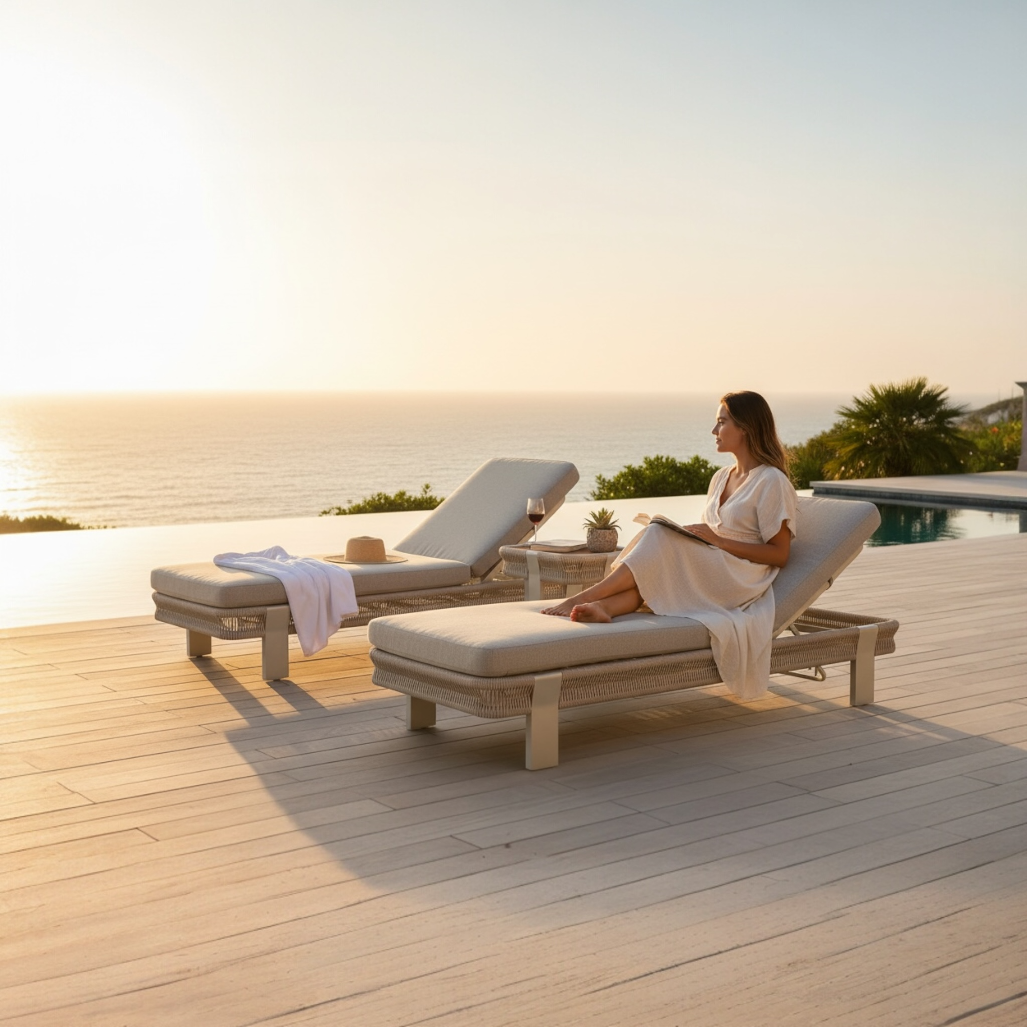 Duo de bain de soleil en aluminium et corde - OLBY