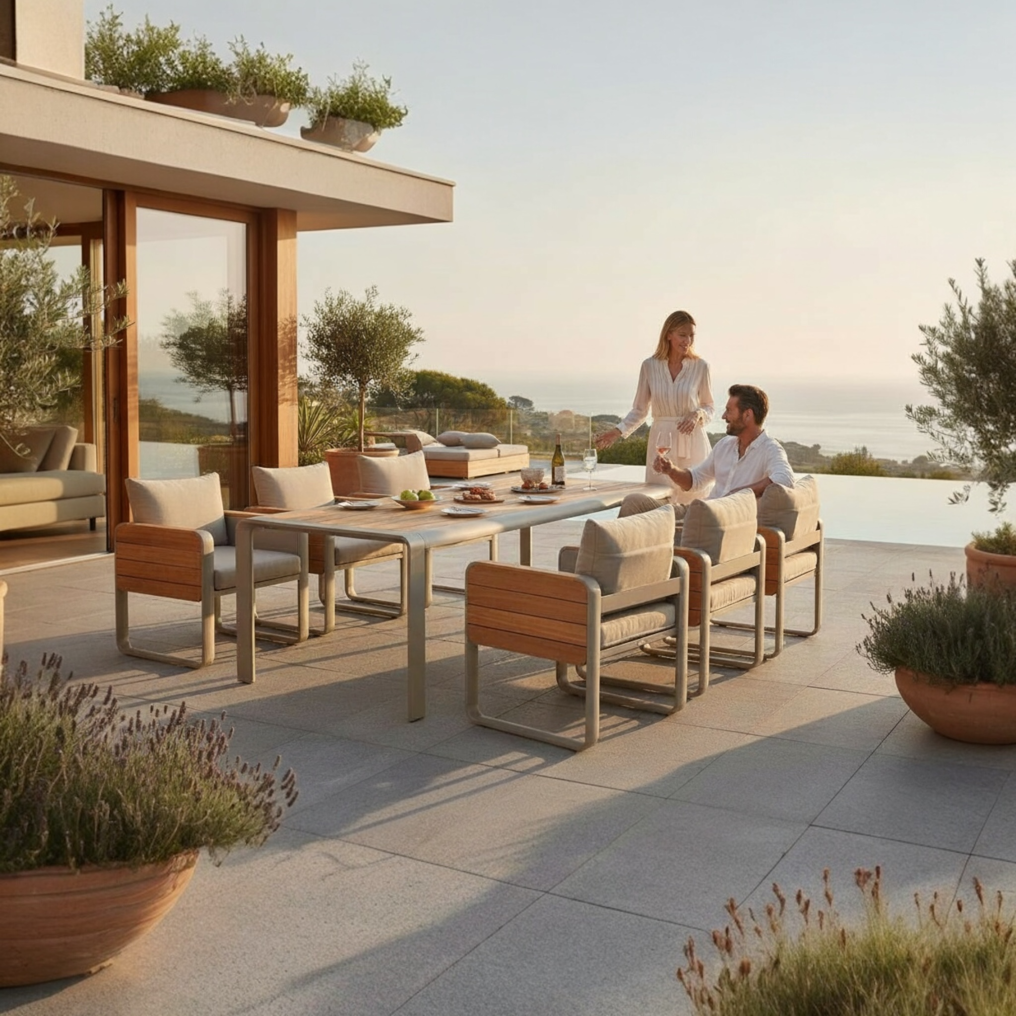 Ensemble repas extérieur en aluminium et en teck - TALIA