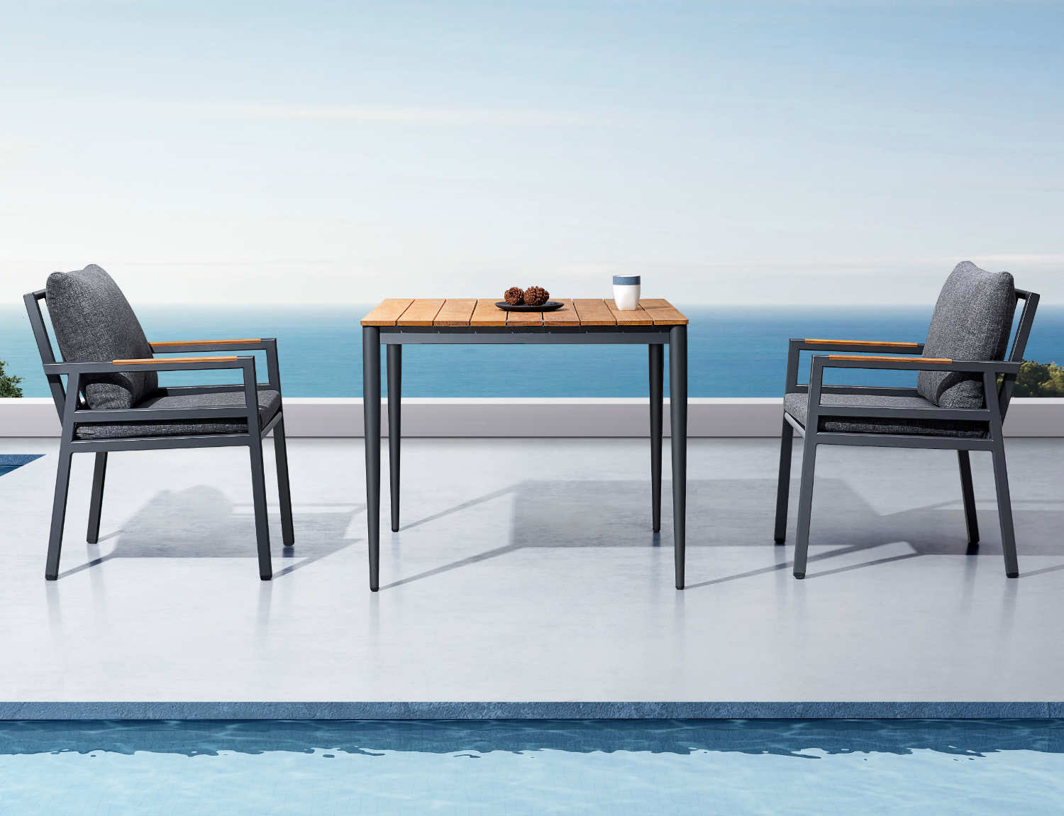 Ensemble repas de jardin aluminium et teck 4places - GLORIA