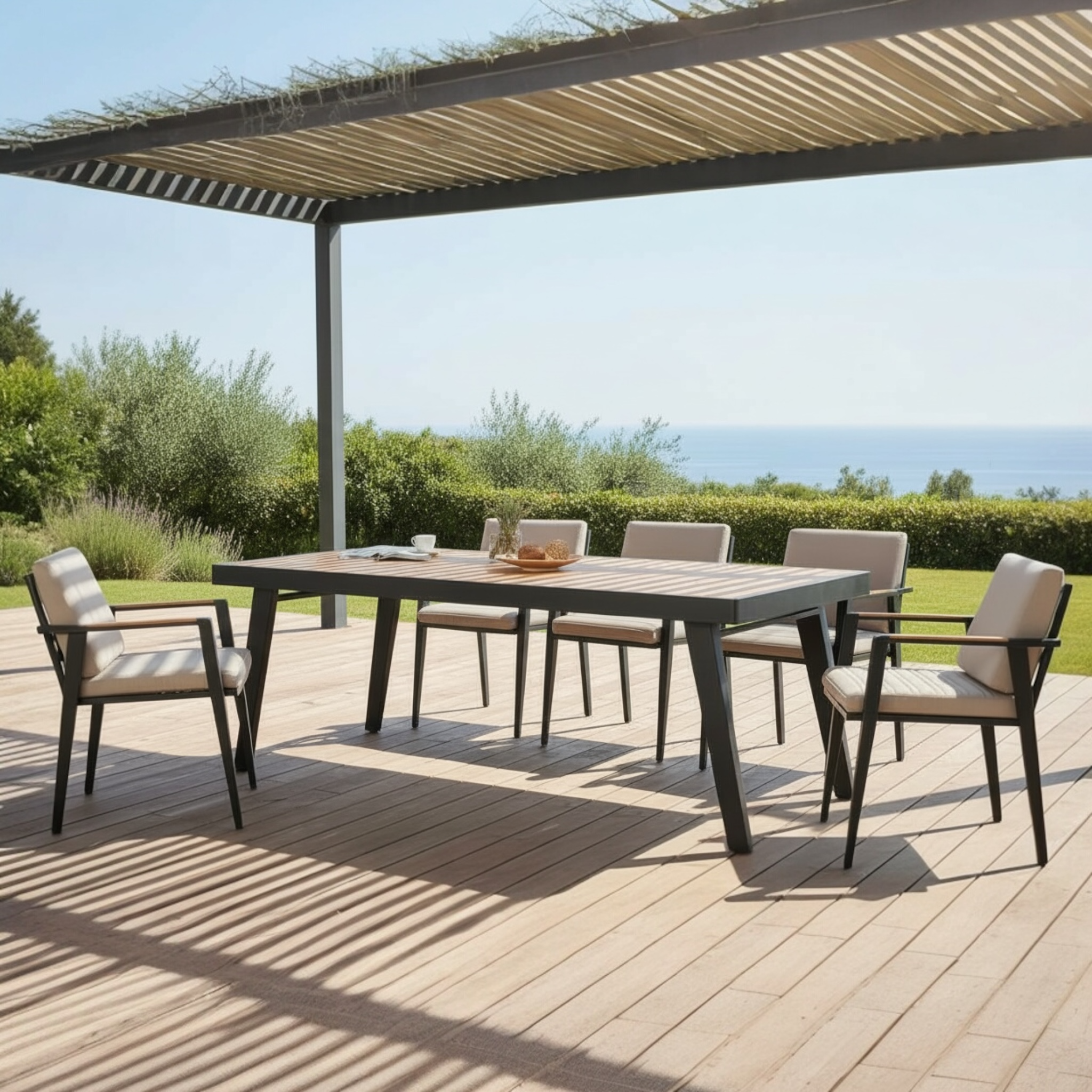 Ensemble repas en aluminium et en teck - LOVY 8PLACES