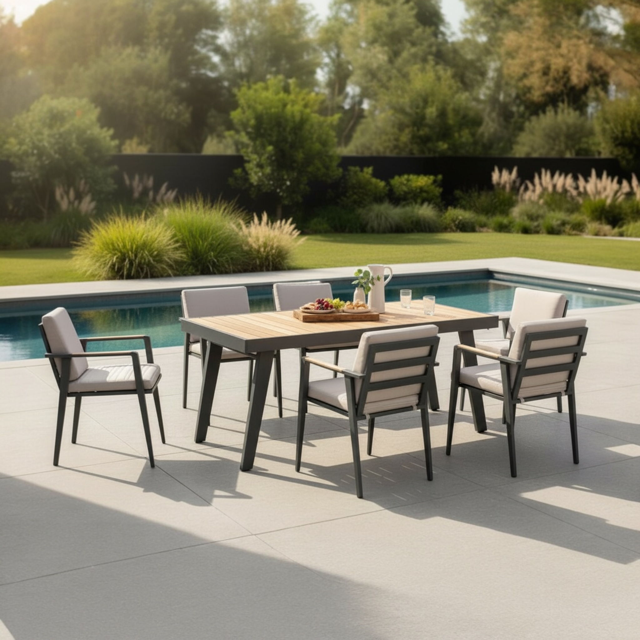 Ensemble repas en aluminium et en teck - LOVY 6PLACES