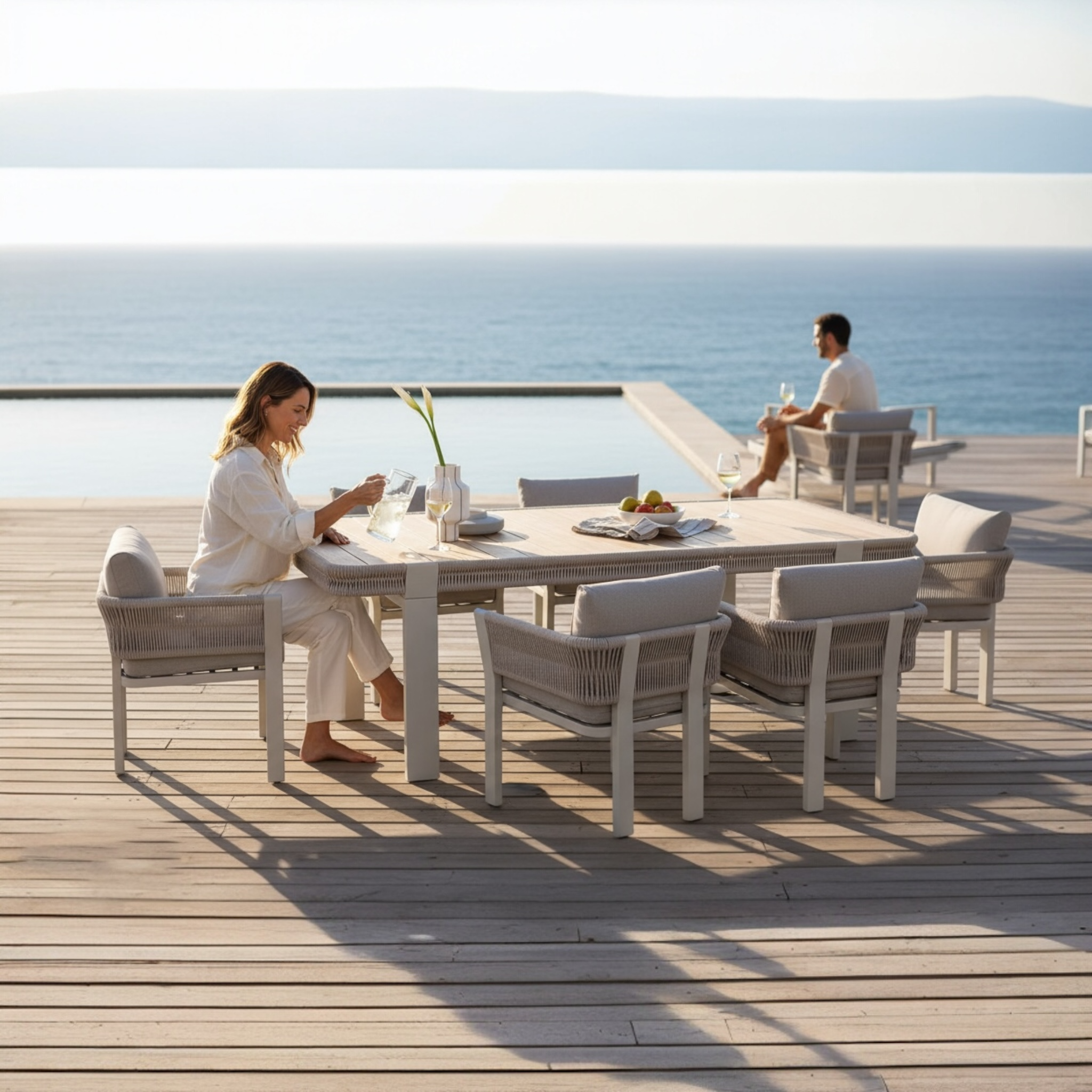 Ensemble de repas extérieur en aluminium et corde - OLBY