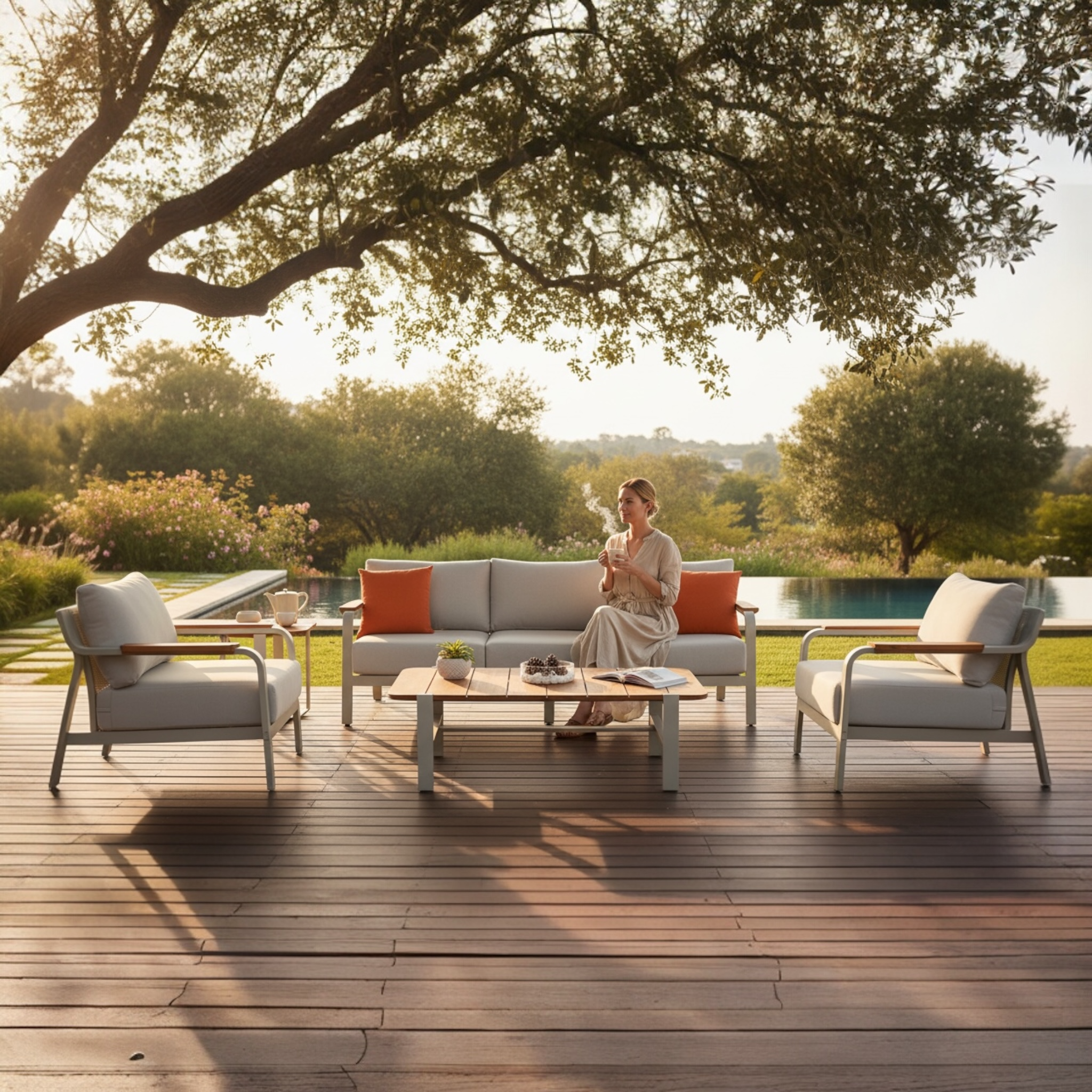 Ensemble salon bas de terrasse 5 place en aluminium Viscounti