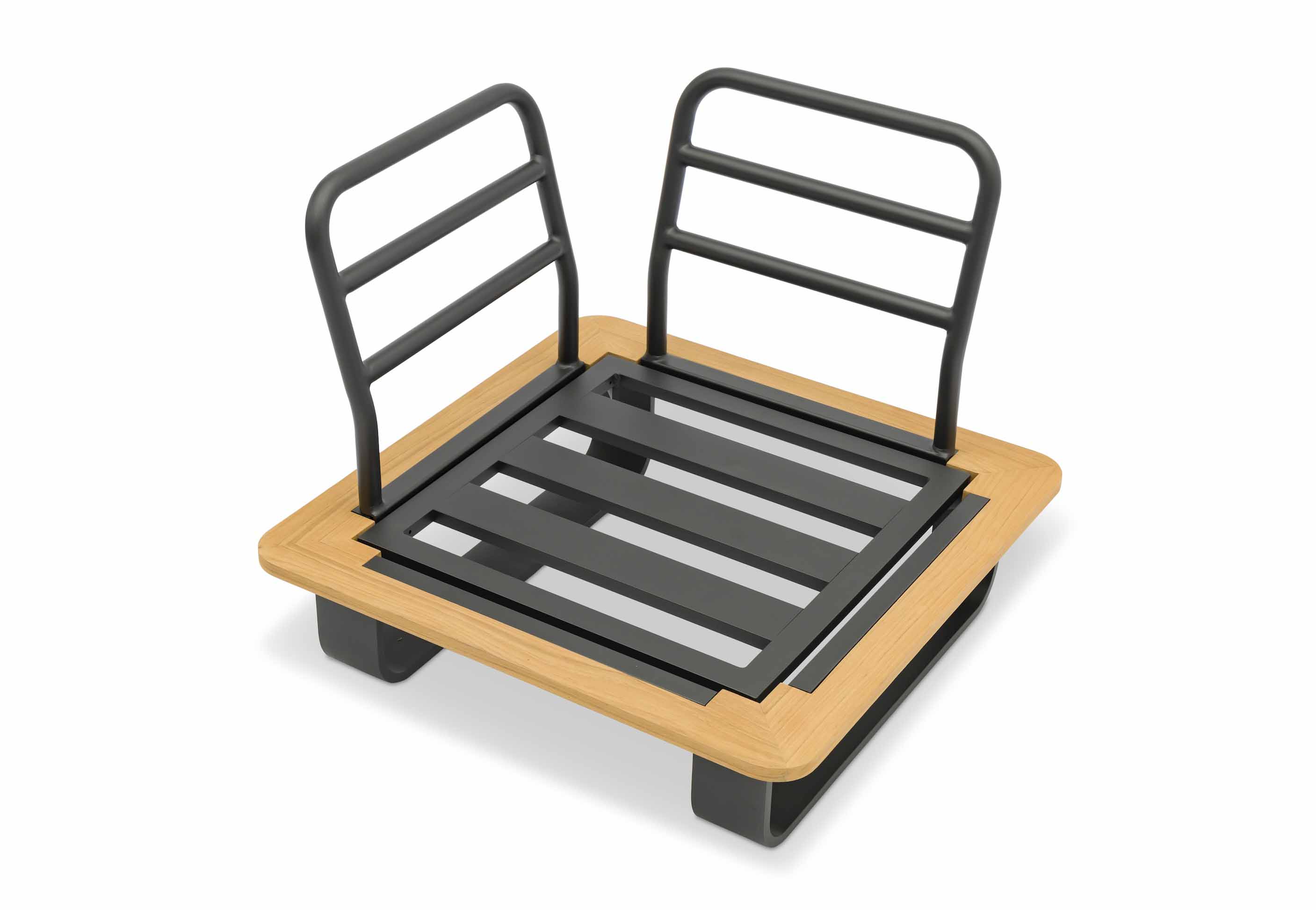 Fauteuil d'angle en aluminium design gris anthracite avec cadre en teck FSC durable et élégant, support modulaire pour salon de jardin d'angle