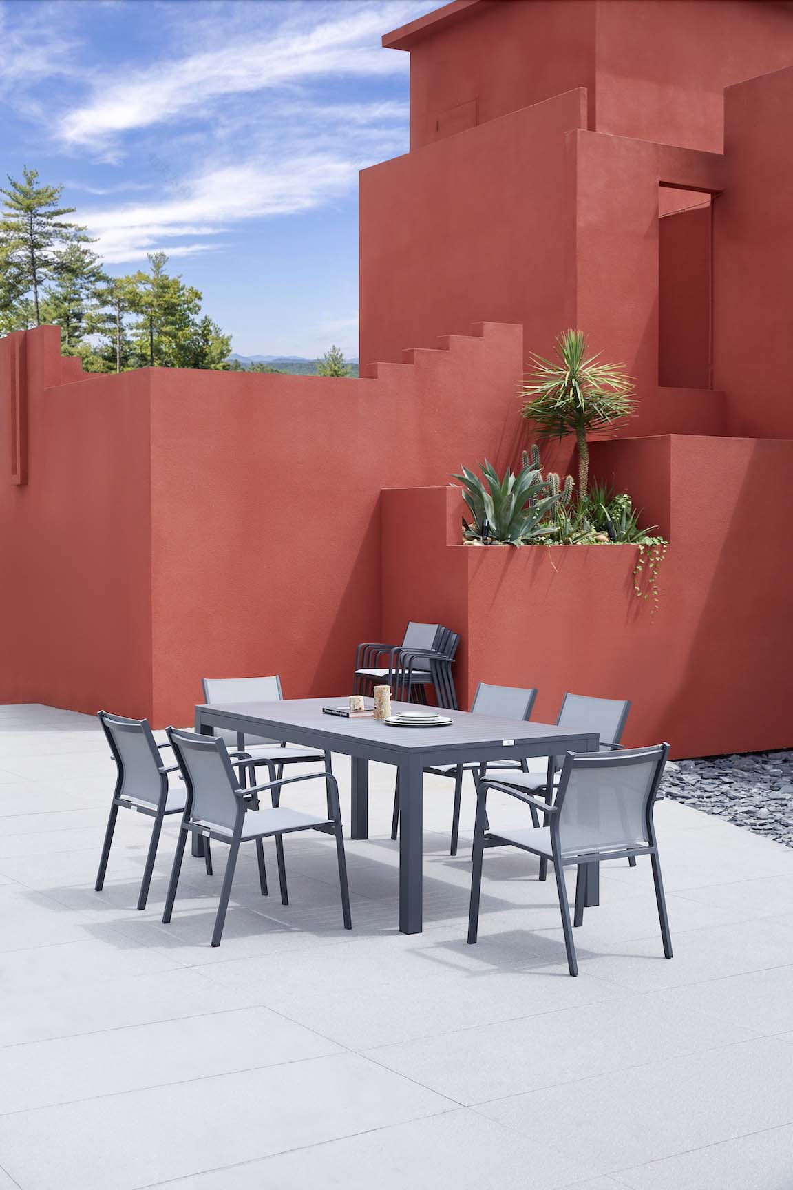 Fauteuil empilable en aluminium - NORY NOIR (lot de 6)