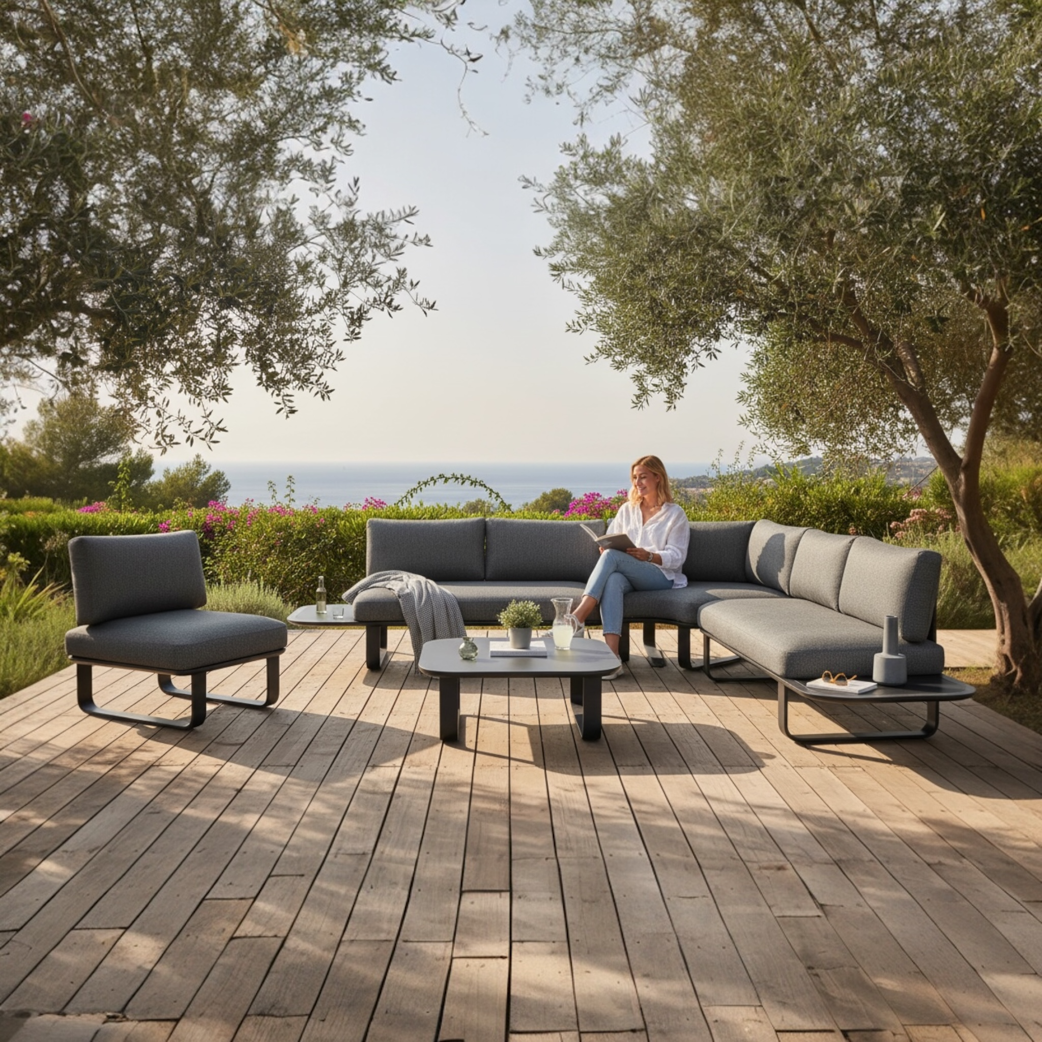 Canapé d'angle de jardin moderne aluminium - EMY NOIR