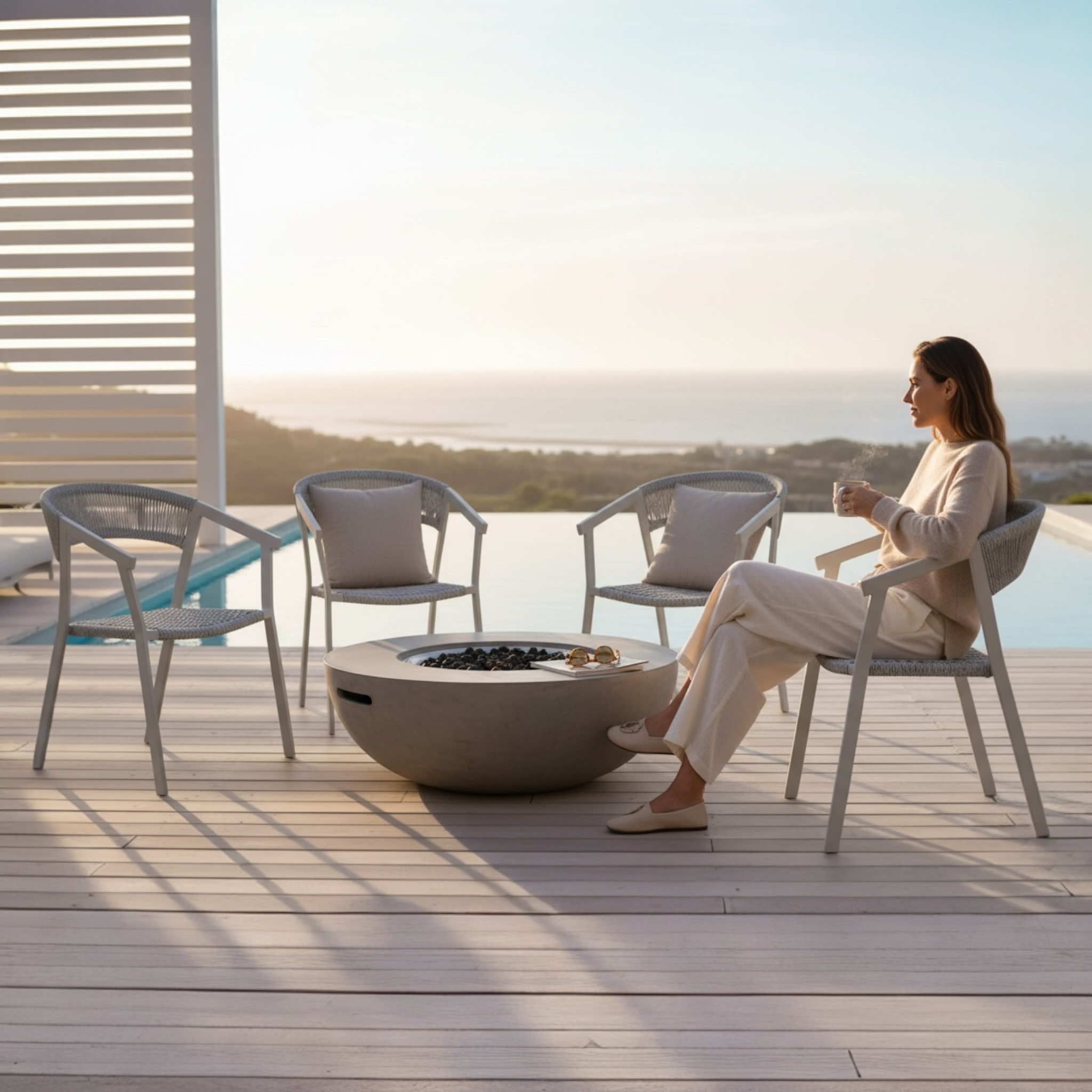 Fauteuil d'extérieur en corde tréssée et aluminium gris