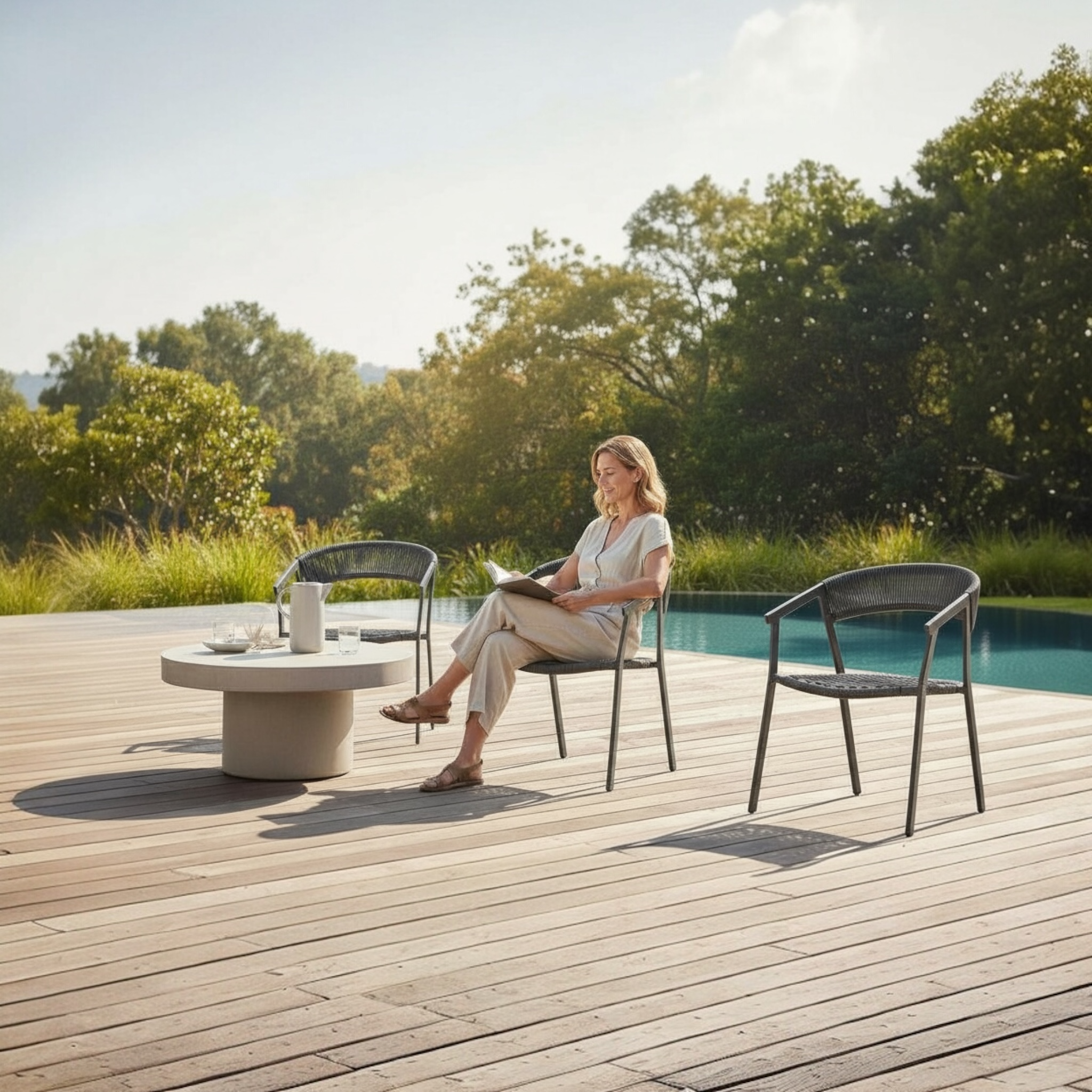 Lot de deux fauteuils de jardin lara noir en corde tréssée et aluminium