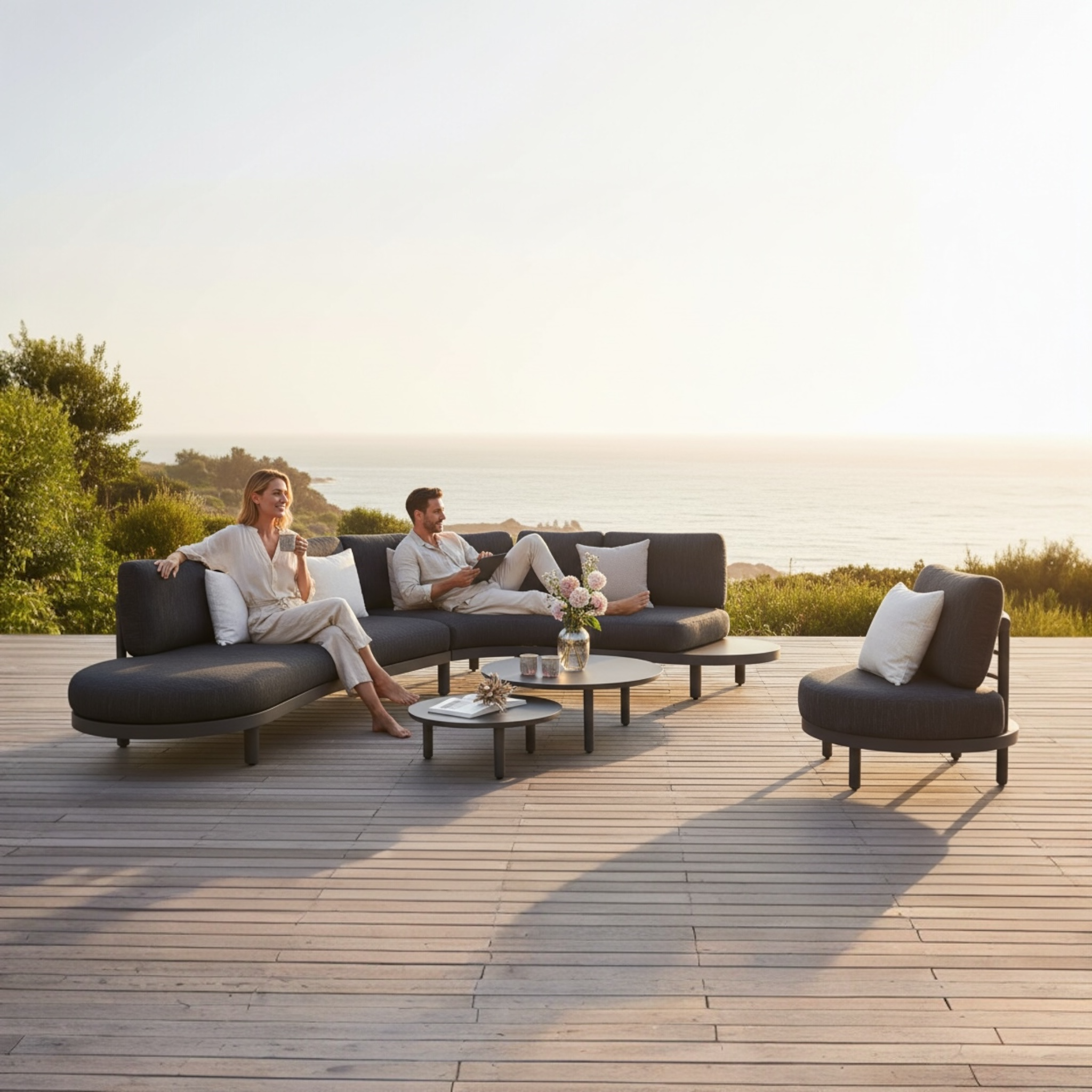 Salon de jardin design d'angle en aluminium - ALBA NOIR