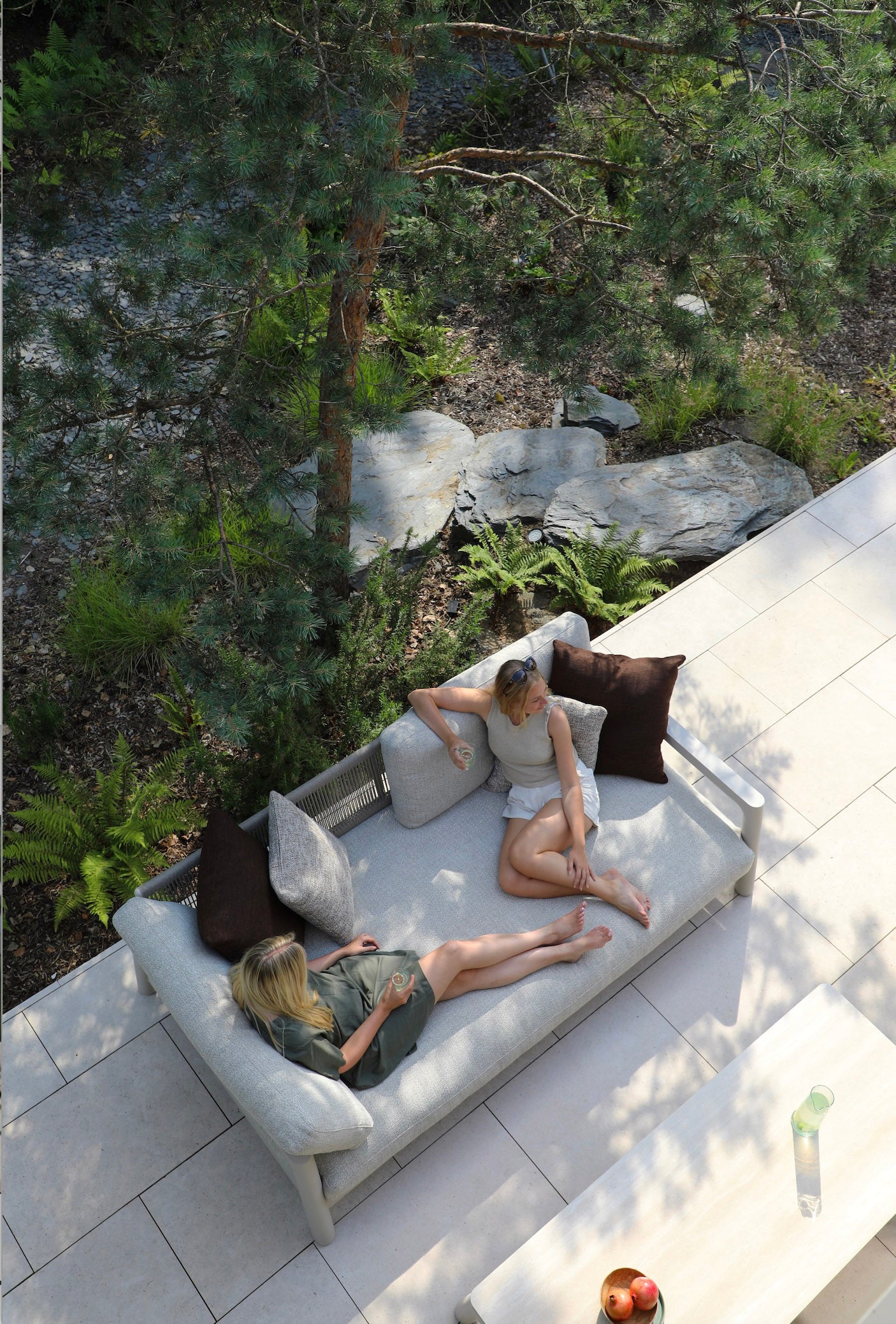 Canapé de jardin / bain de soleil modulable en aluminium et corde haut de gamme - MATIA